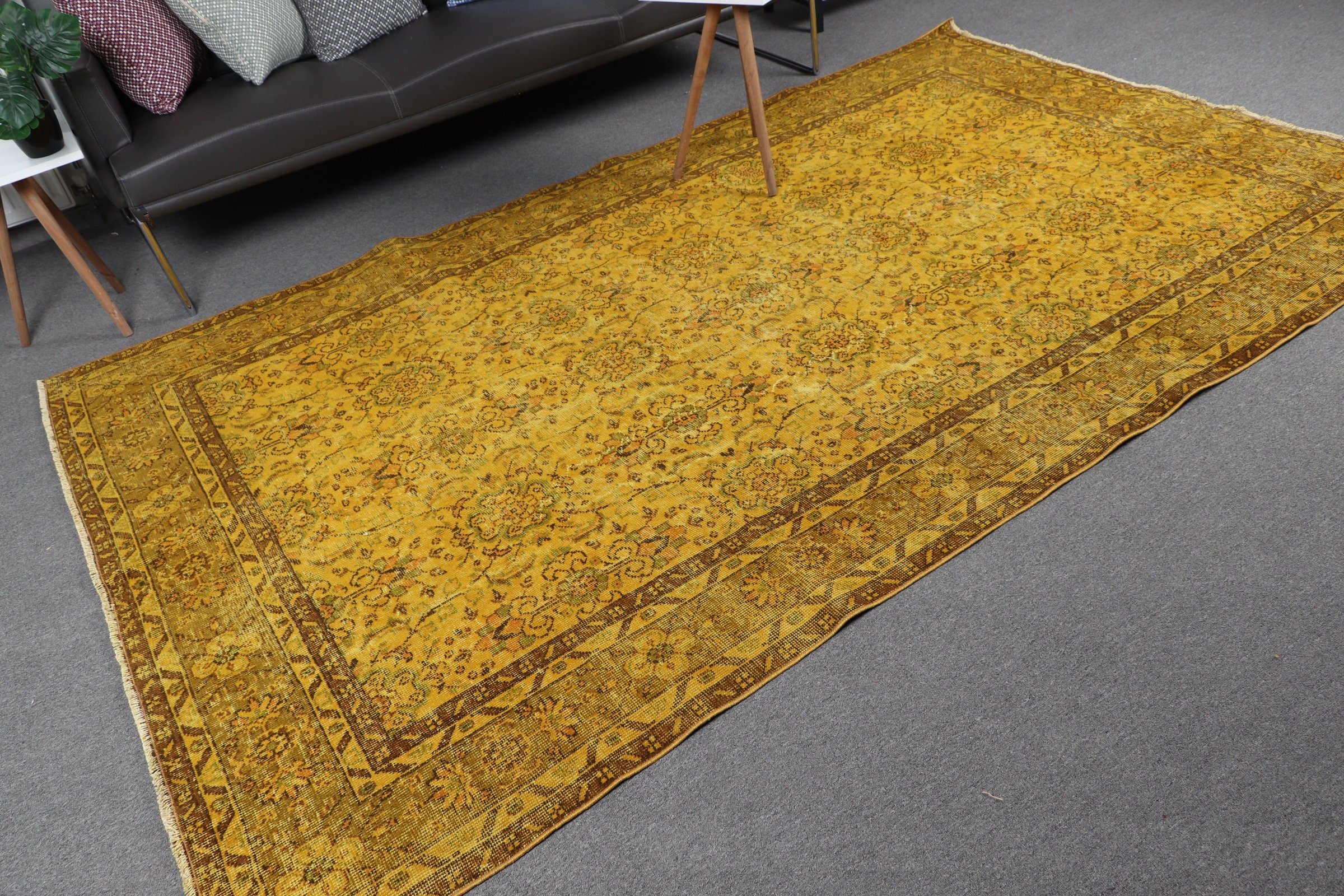 Floor Rugs, Living Room Rugs, Salon Rug, Vintage Rug, Oushak Rug, Turkish Rugs, Yellow  5.8x9.3 ft Large Rugs, Bohemian Rug