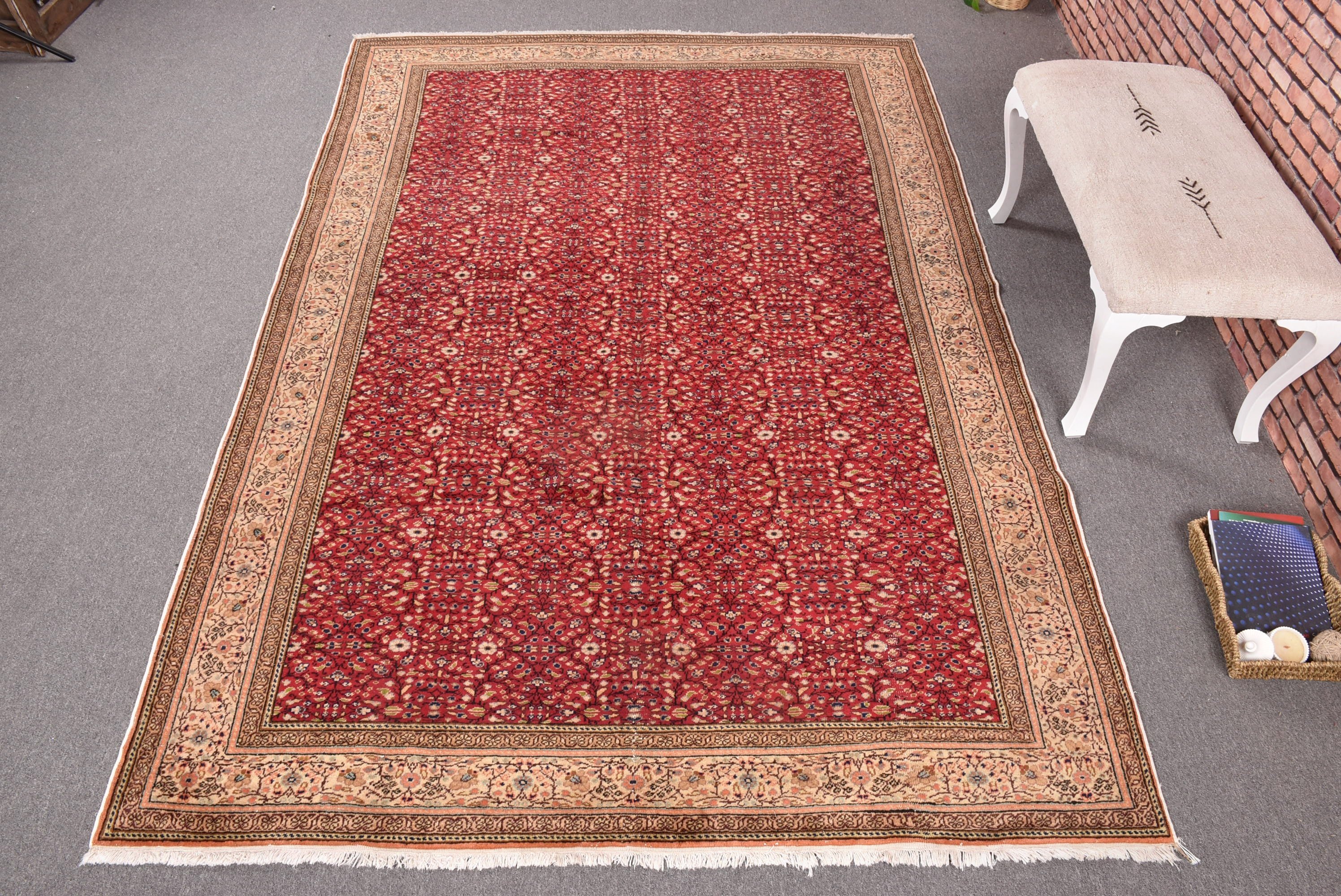 Vintage Halılar, Türk Halısı, Büyük Boho Halıları, Fas Halısı, Yatak Odası Halıları, Kırmızı Anadolu Halıları, Yemek Odası Halısı, 6,1x9,3 ft Büyük Halılar