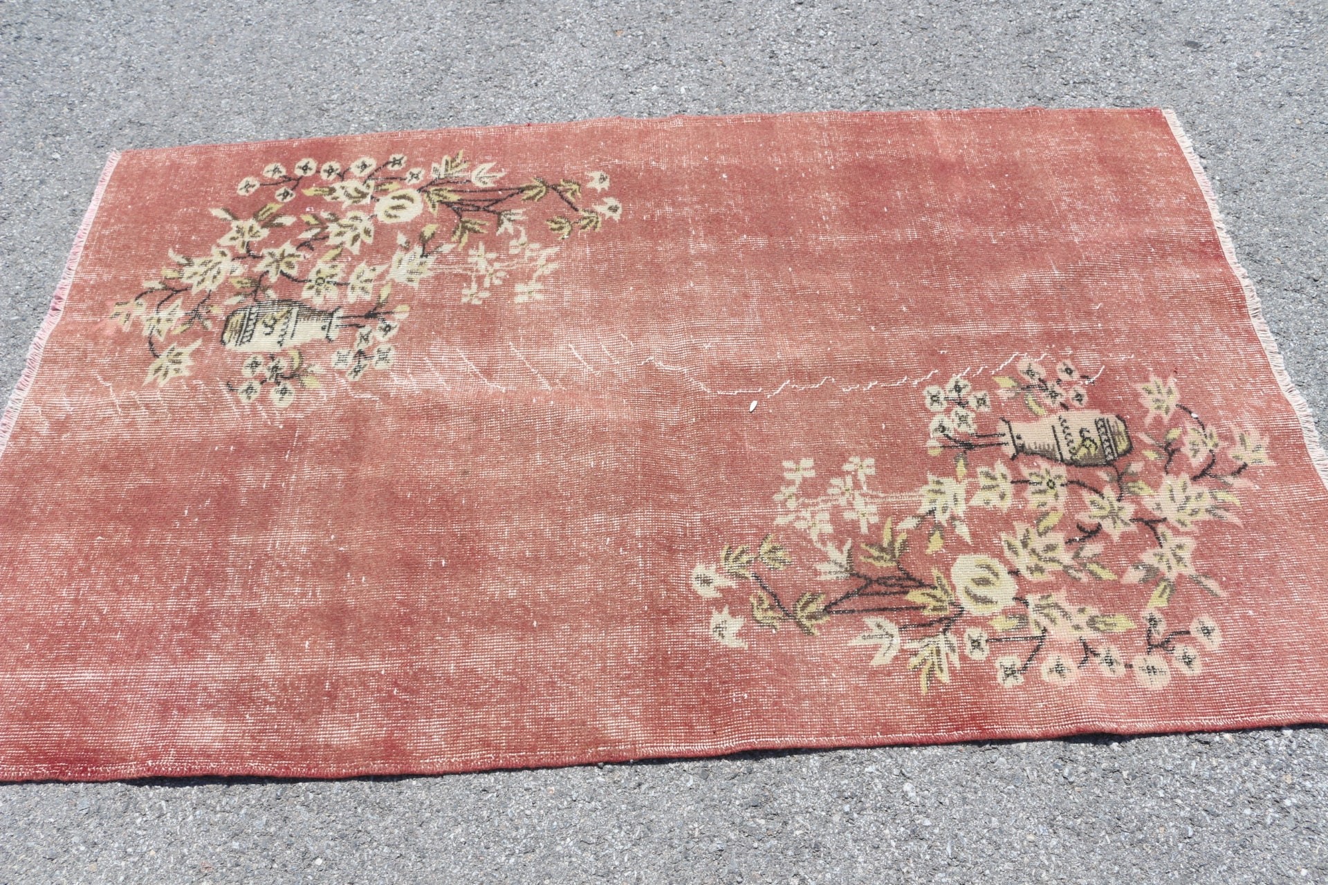 Turkish Rugs, Red Oriental Rug, Bedroom Rug, Anatolian Rugs, Nursery Rugs, 3.9x6.3 ft Area Rug, Pale Rug, Vintage Rug