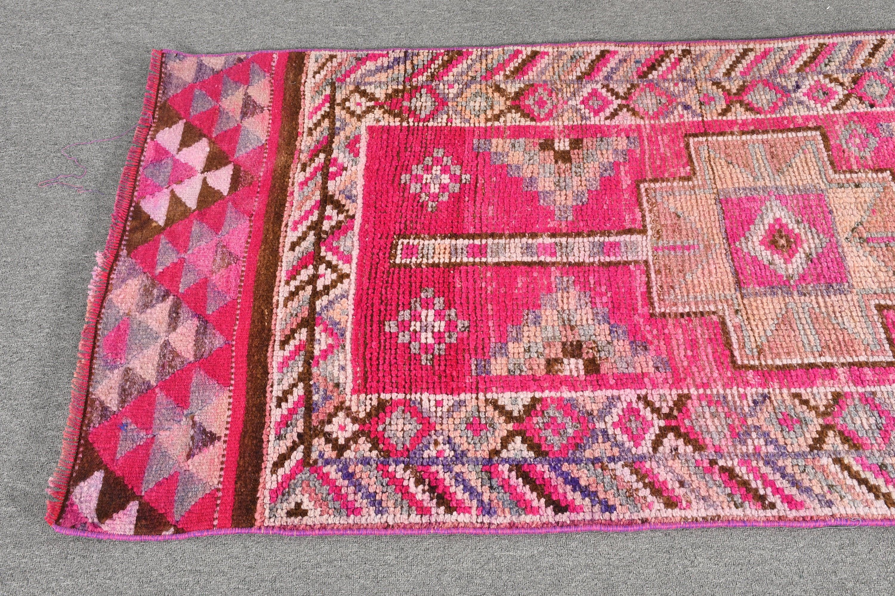 Vintage Rug, 2.8x11.5 ft Runner Rug, Pink Anatolian Rugs, Rugs for Corridor, Cool Rug, Turkish Rug, Kitchen Rug, Cute Rug