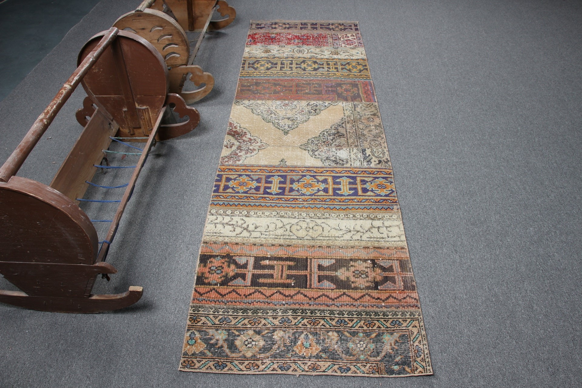 Etnik Halı, Vintage Halı, Merdiven Halıları, Havalı Halı, Antika Halılar, 2.5x8.4 ft Runner Halısı, Bej Anadolu Halısı, Koridor Halısı, Türk Halısı