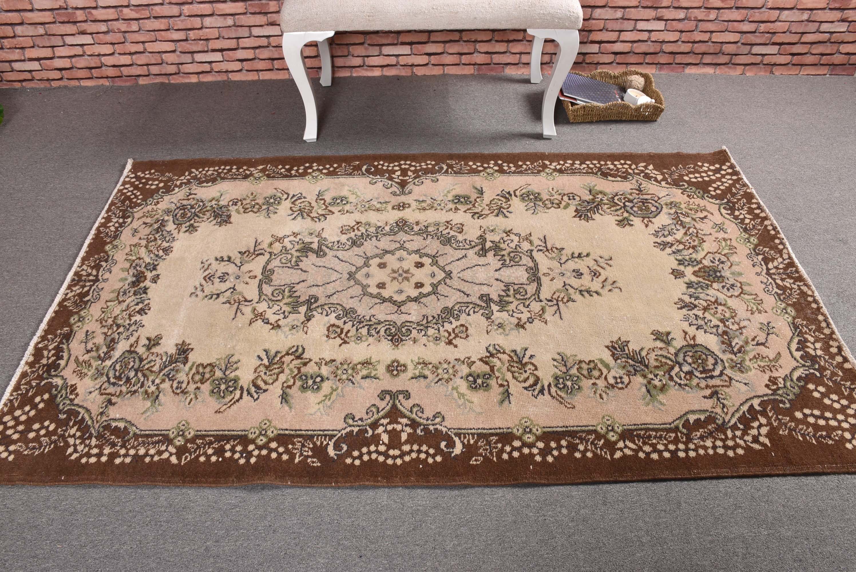 Rugs for Vintage Area, Living Room Rugs, 3.9x6.5 ft Area Rug, Handwoven Rug, Beige Floor Rugs, Bedroom Rug, Turkish Rugs, Vintage Rugs