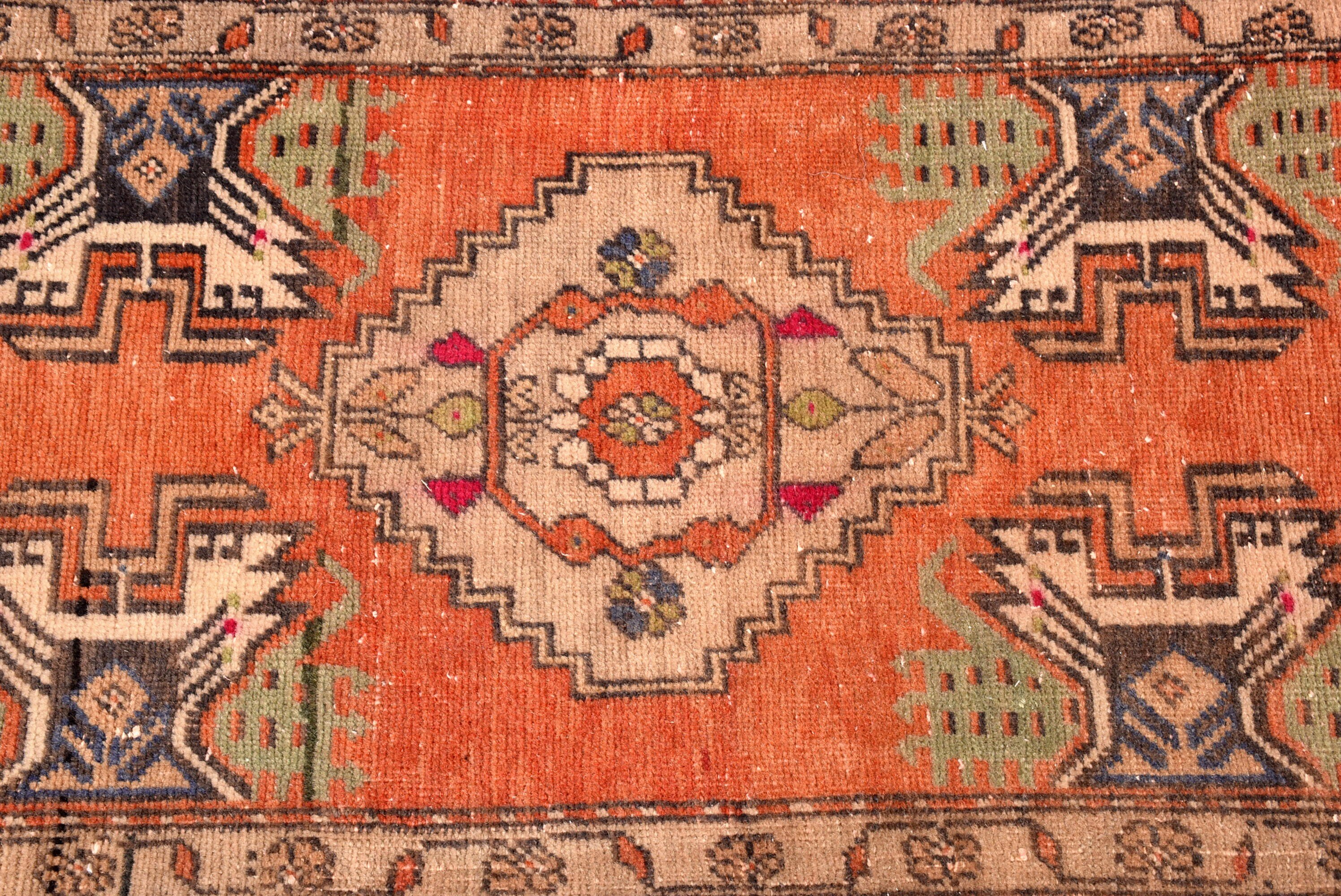 Turkish Rug, Bath Rugs, 1.8x3.4 ft Small Rug, Entry Rug, Rugs for Bathroom, Vintage Rug, Orange Boho Rugs, Floor Rug, Bedroom Rugs