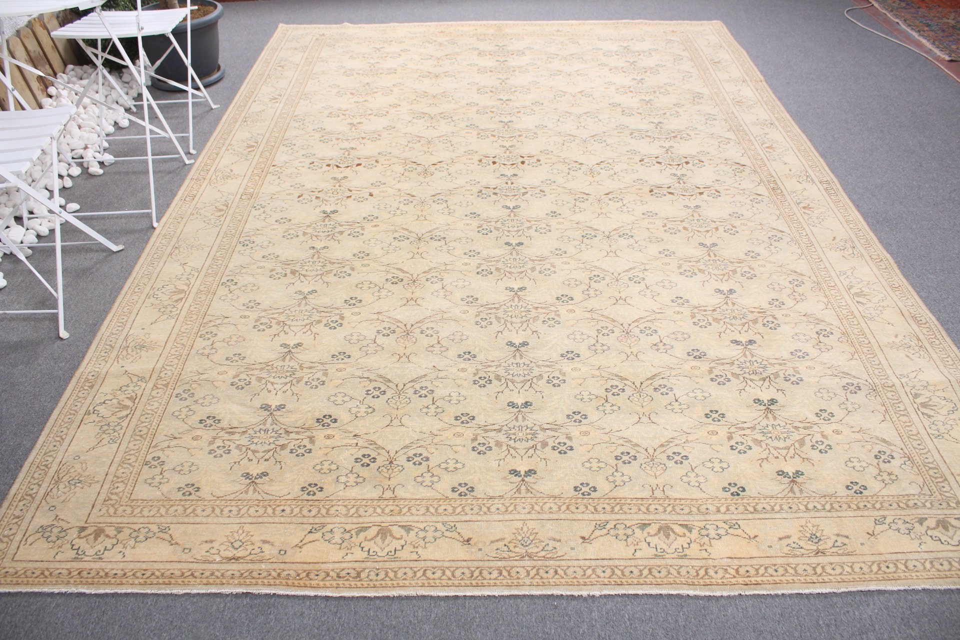 Salon Rug, Aztec Rug, 7.4x10.7 ft Oversize Rug, Turkish Rug, Kitchen Rug, Vintage Rugs, Beige Antique Rug, Living Room Rug