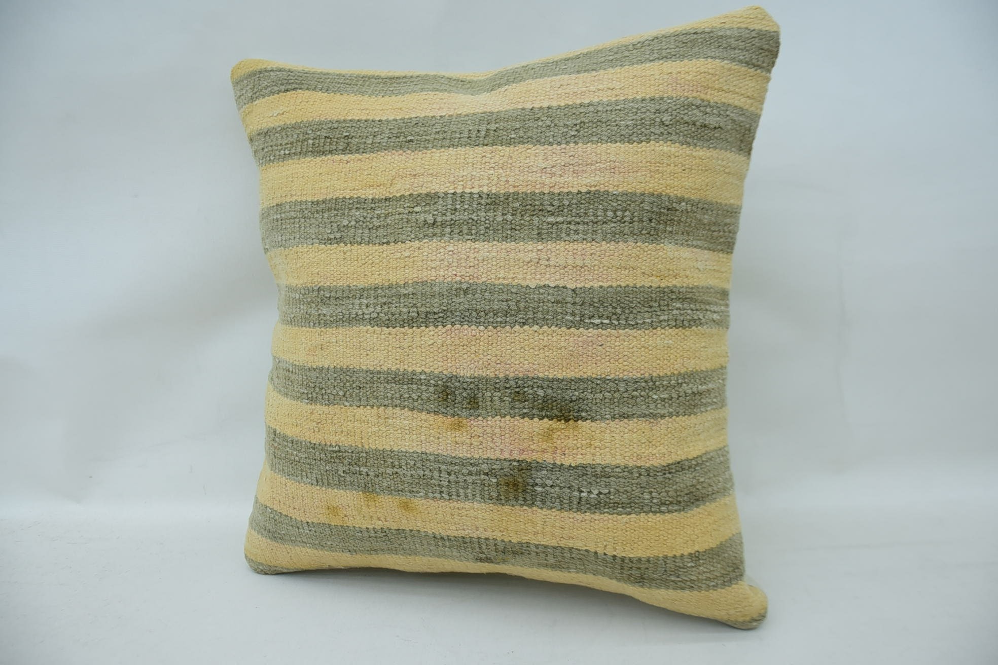 Ottoman Pillow, Boho Pillow, Morroccon Kilim Cushion Pillow Cover, 16"x16" Beige Cushion Case, Ethnical Kilim Rug Pillow, Turkish Pillow