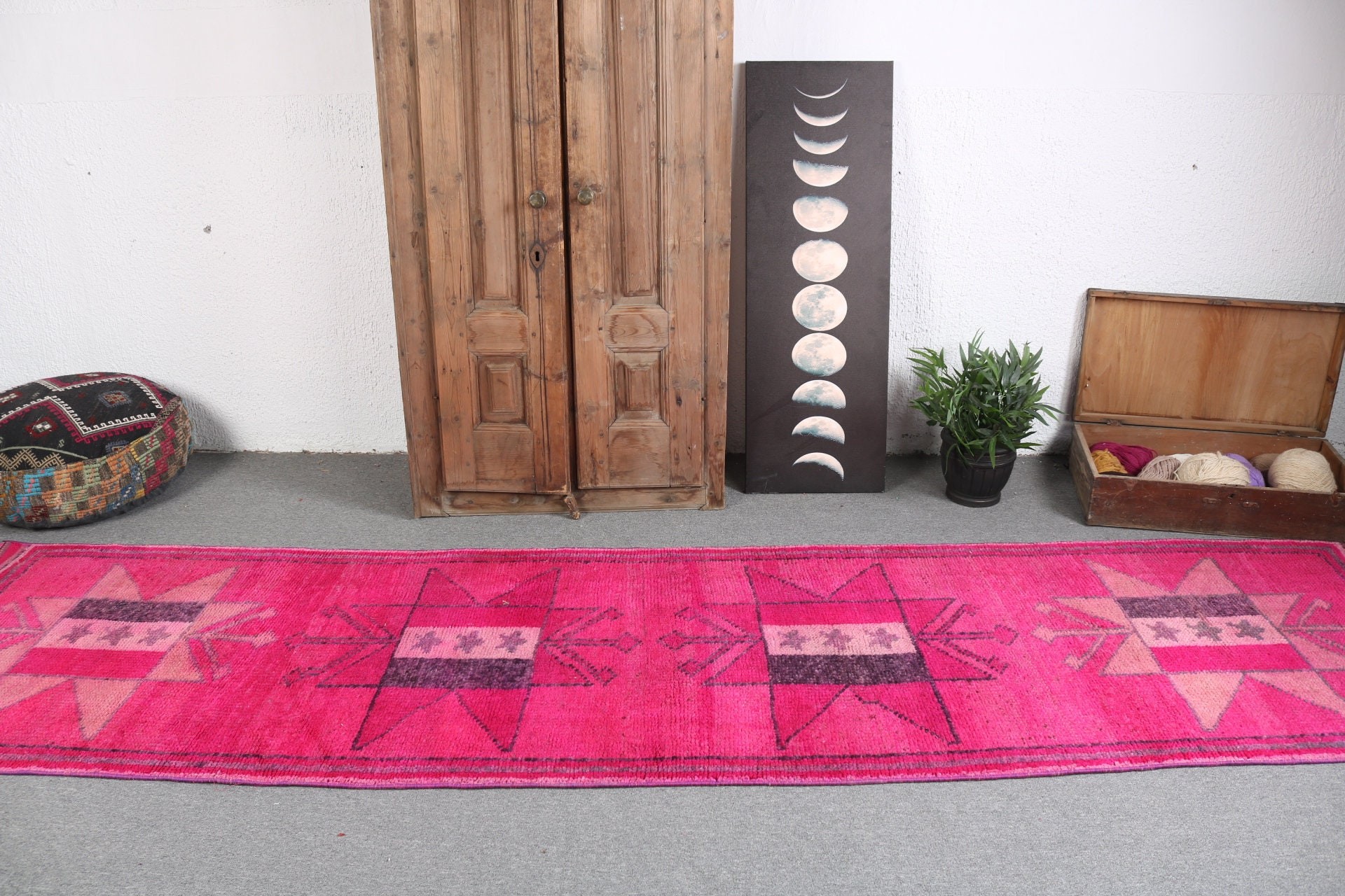 3x11.8 ft Runner Rug, Turkish Rugs, Pink Home Decor Rugs, Kitchen Rugs, Vintage Rug, Rugs for Stair, Vintage Runner Rugs