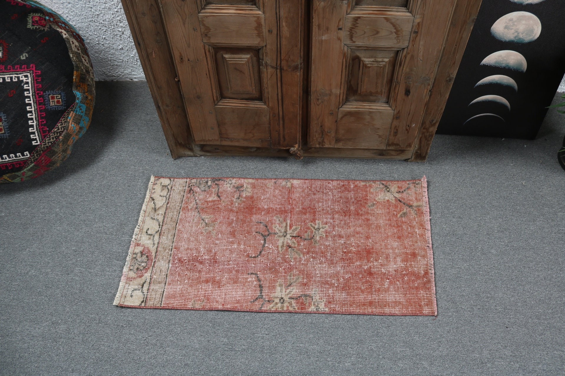 1.5x2.9 ft Small Rug, Luxury Rug, Small Area Rugs, Turkish Rug, Bedroom Rug, Floor Rug, Rugs for Door Mat, Red Wool Rugs, Vintage Rugs