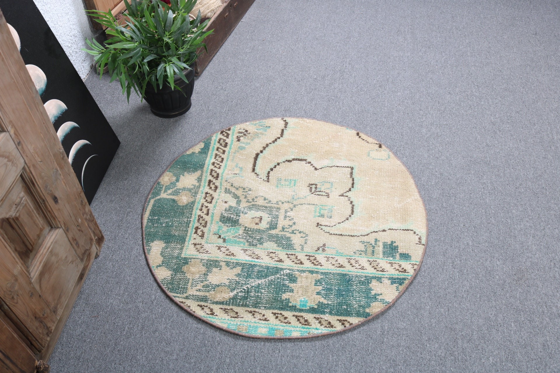 Türk Halısı, Küçük Boho Halıları, 2,8x2,9 ft Küçük Halı, Yün Halı, Boho Halıları, Giriş Halıları, Vintage Halı, Yatak Odası Halısı, Bej El Dokuma Halılar