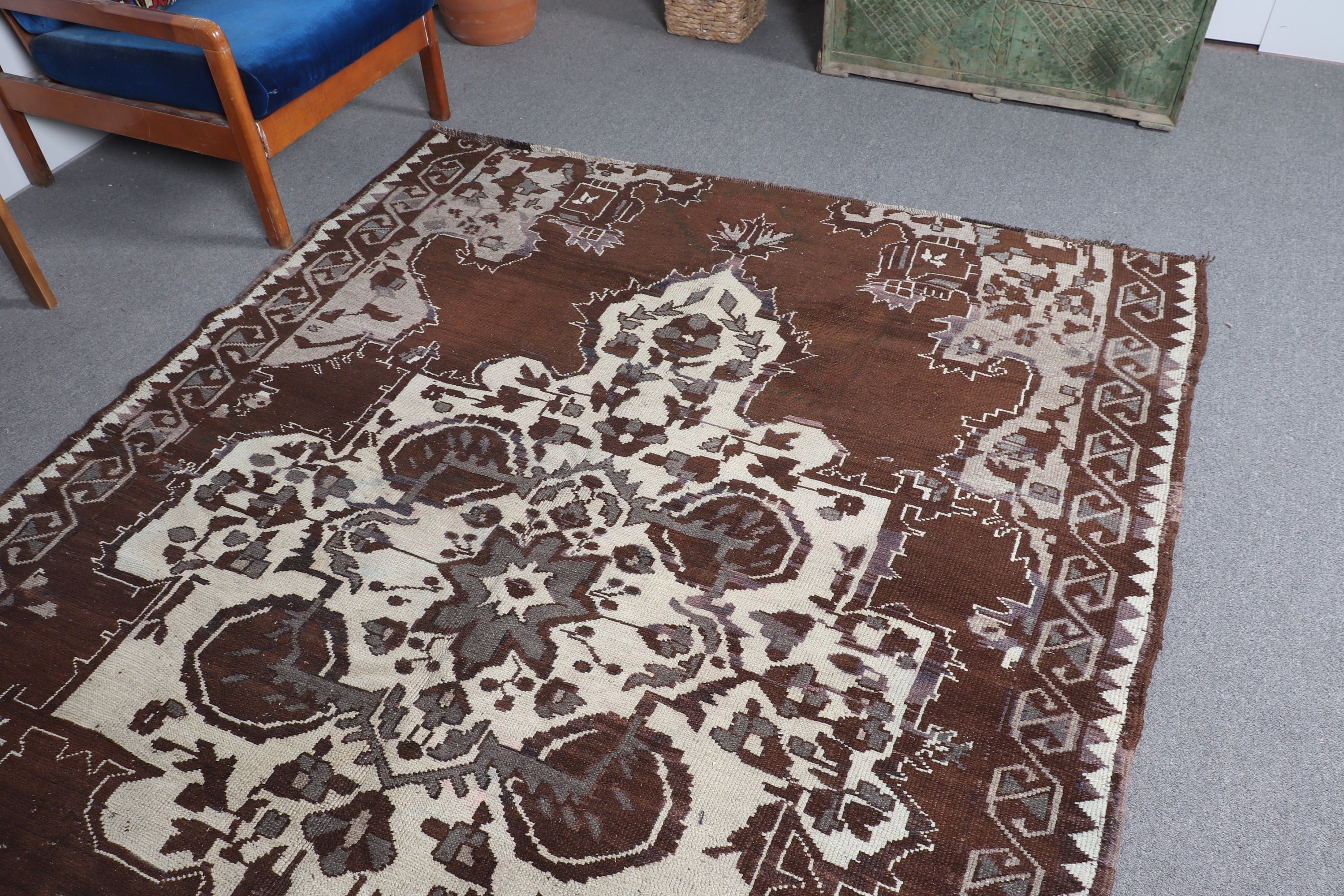 Salon Halıları, Salon Halıları, Dekoratif Halılar, Türk Halısı, 6x7,4 ft Büyük Halı, Soğuk Halı, Yün Halılar, Kahverengi Yatak Odası Halıları, Vintage Halılar