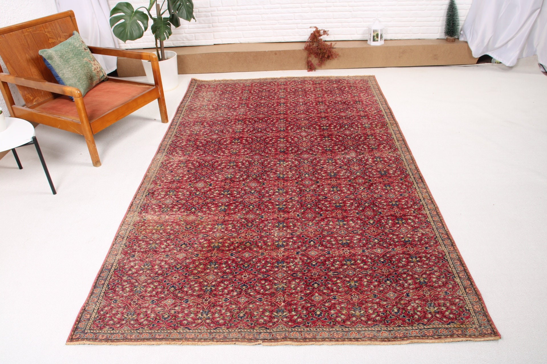 5.1x8.4 ft Büyük Halılar, Oushak Halıları, Büyük Oushak Halıları, Yemek Odası Halıları, Pembe Boho Halıları, Türk Halıları, Vintage Halı