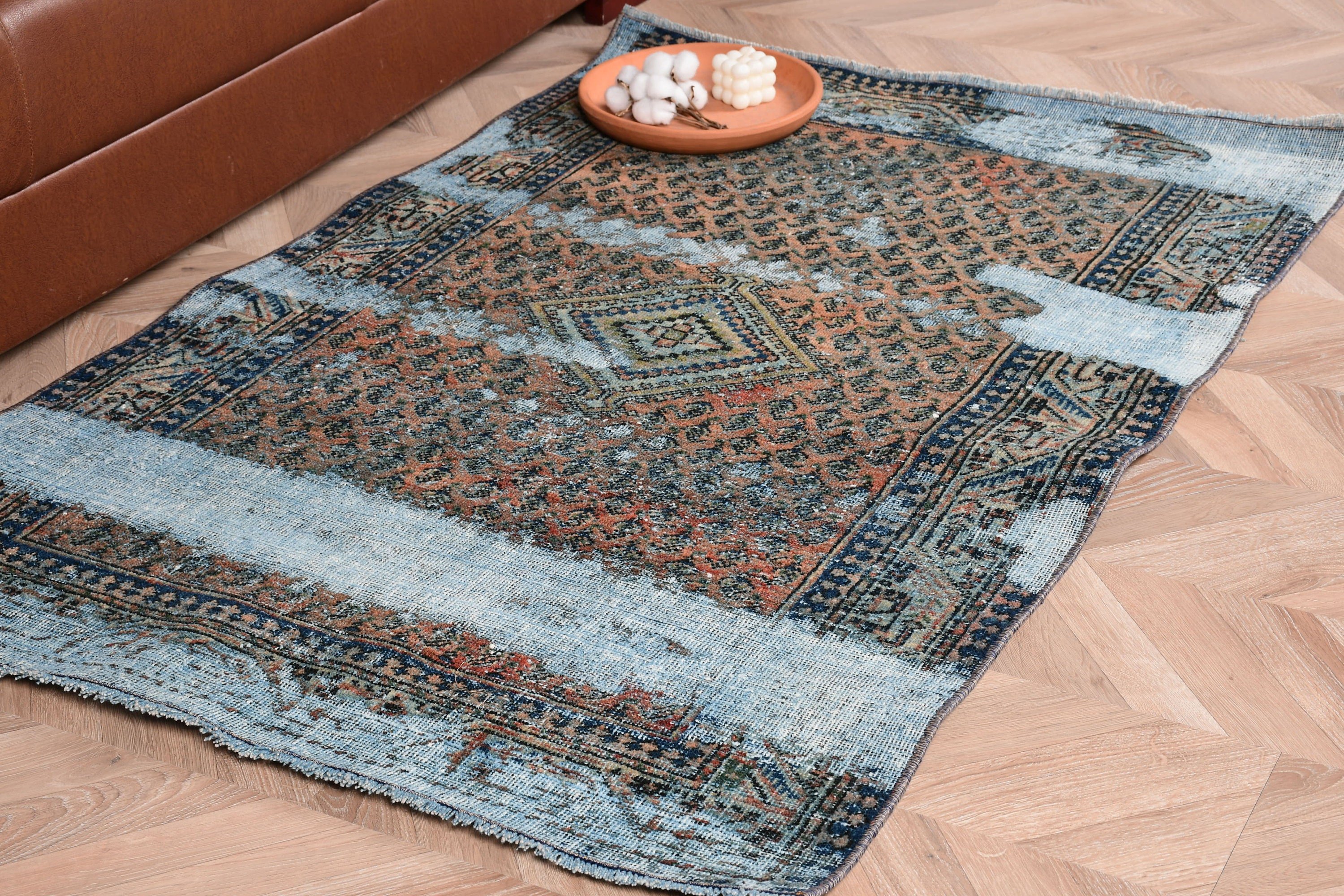 Vintage Rug, Rugs for Entry, 3.3x5 ft Accent Rugs, Blue Wool Rug, Oriental Rug, Entry Rugs, Art Rug, Kitchen Rug, Bedroom Rug, Turkish Rug