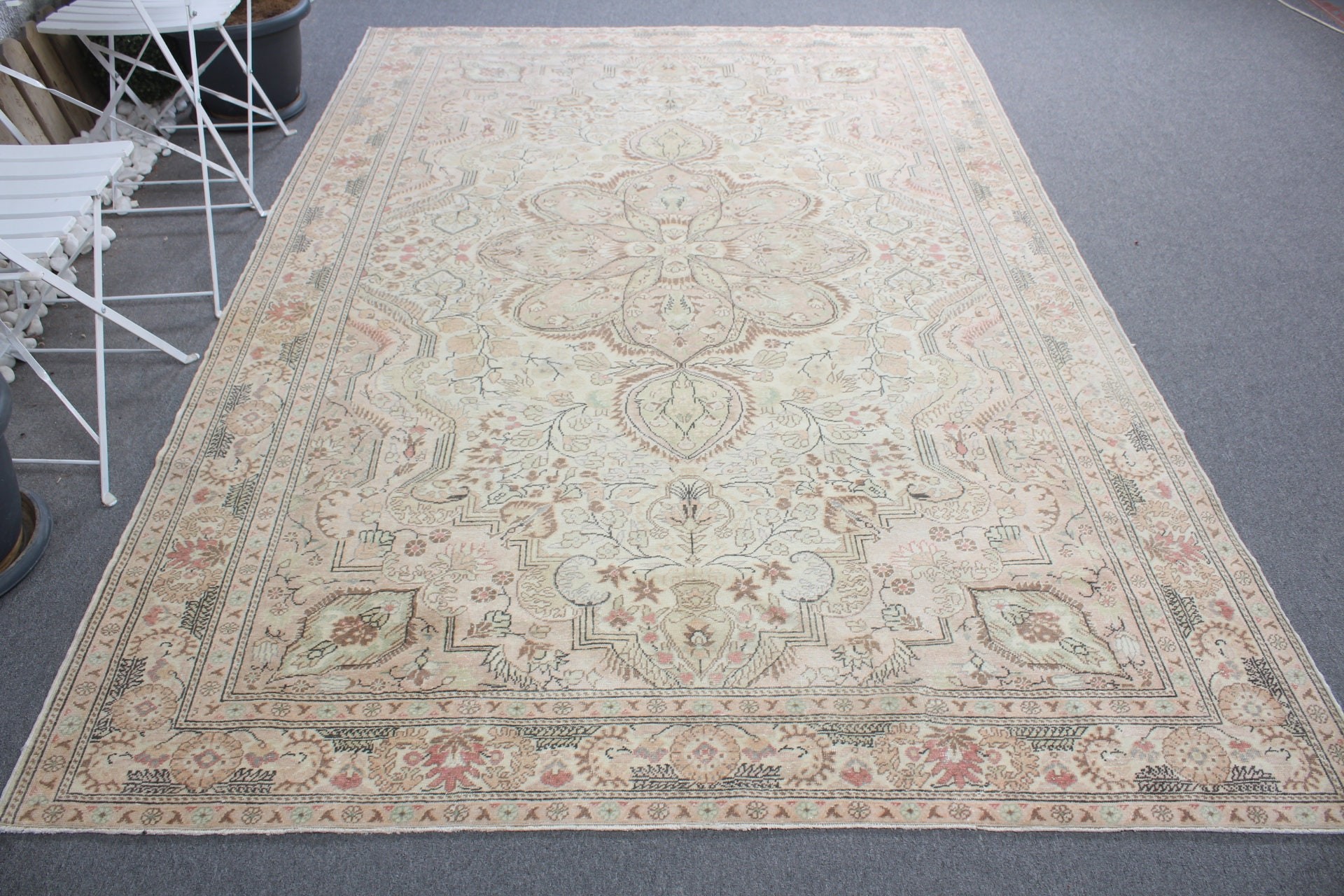 Fas Halıları, Bej Yatak Odası Halıları, Vintage Halı, 6.2x9.2 ft Büyük Halı, Türk Halısı, Oturma Odası Halıları, Soyut Halılar, Salon Halısı