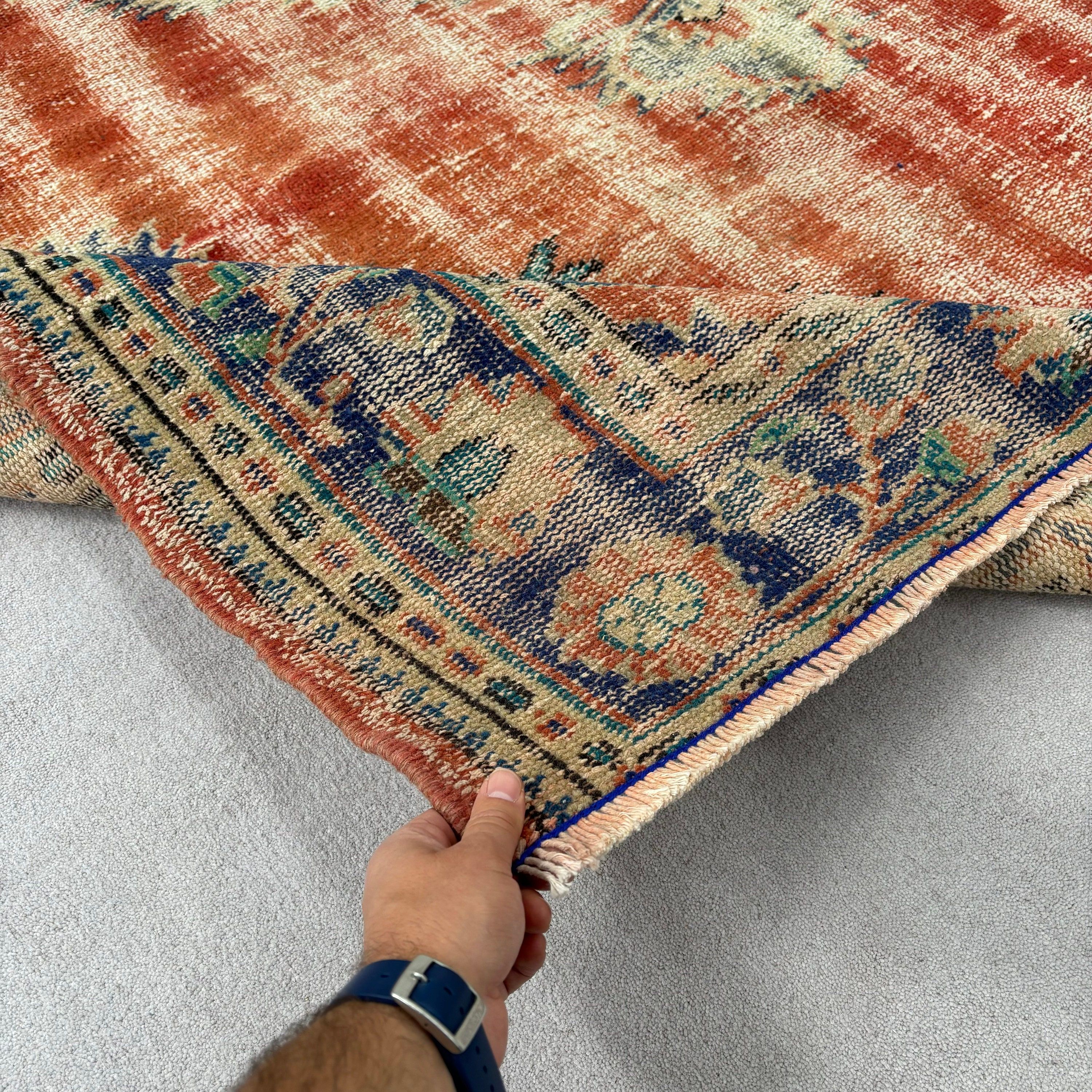 Vintage Rugs, Dining Room Rug, 6.2x9.2 ft Large Rugs, Handwoven Rug, Salon Rugs, Office Rugs, Orange Antique Rug, Turkish Rug