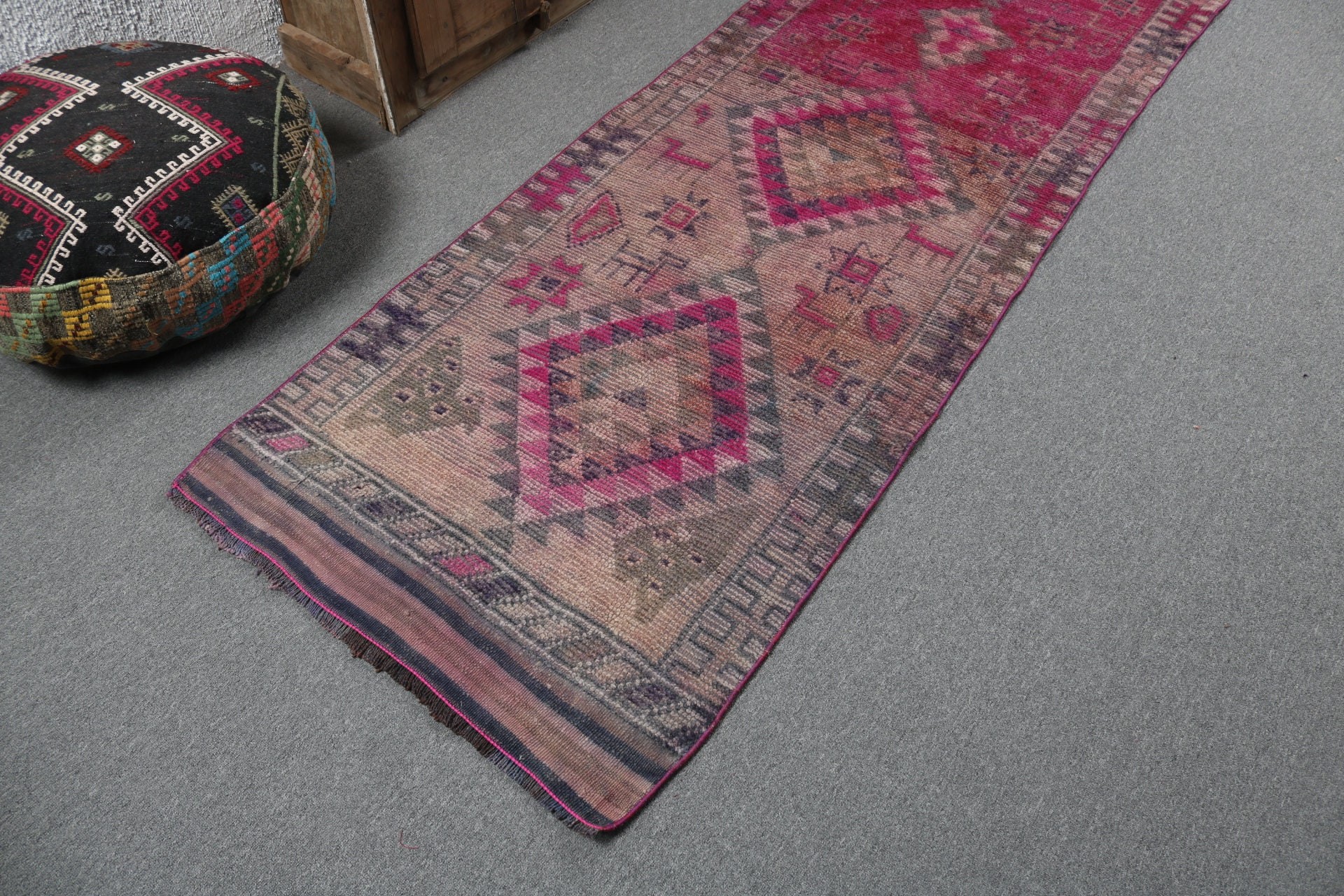 Oriental Rugs, Turkish Rug, Turkey Rug, Pink Geometric Rug, Bohemian Rug, Hallway Rugs, Kitchen Rugs, 2.8x10.4 ft Runner Rugs, Vintage Rugs