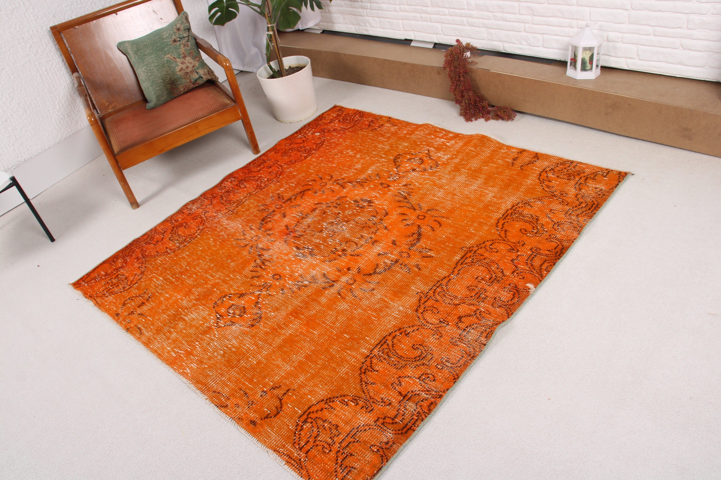 Statement Rugs, Nursery Rug, 5.2x5.1 ft Area Rug, Geometric Rugs, Vintage Rugs, Orange Statement Rugs, Turkish Rugs, Indoor Rugs, Floor Rug