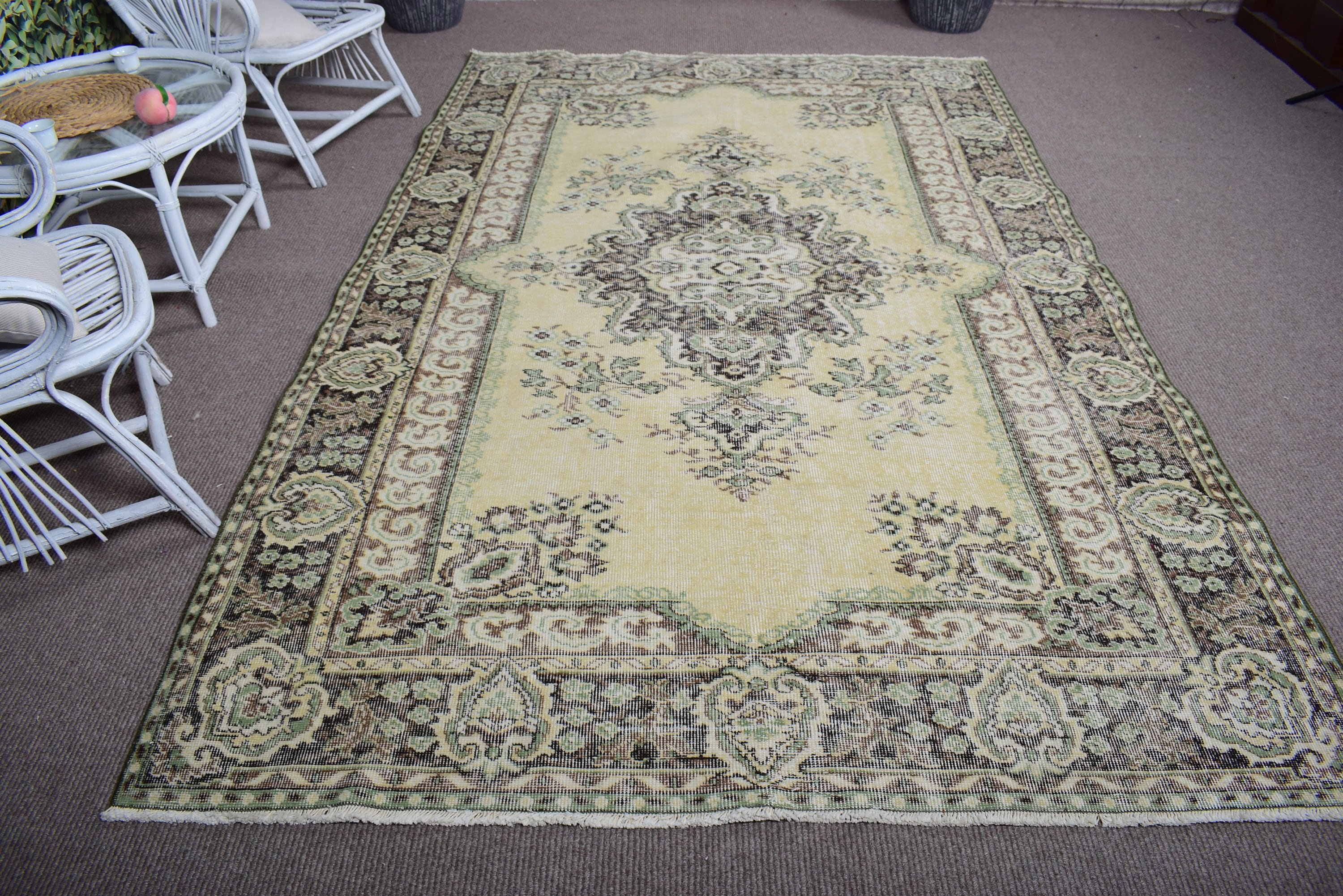 Green  6.1x9.7 ft Large Rug, Oriental Rugs, Dining Room Rug, Anatolian Rug, Vintage Rugs, Bedroom Rugs, Turkish Rugs