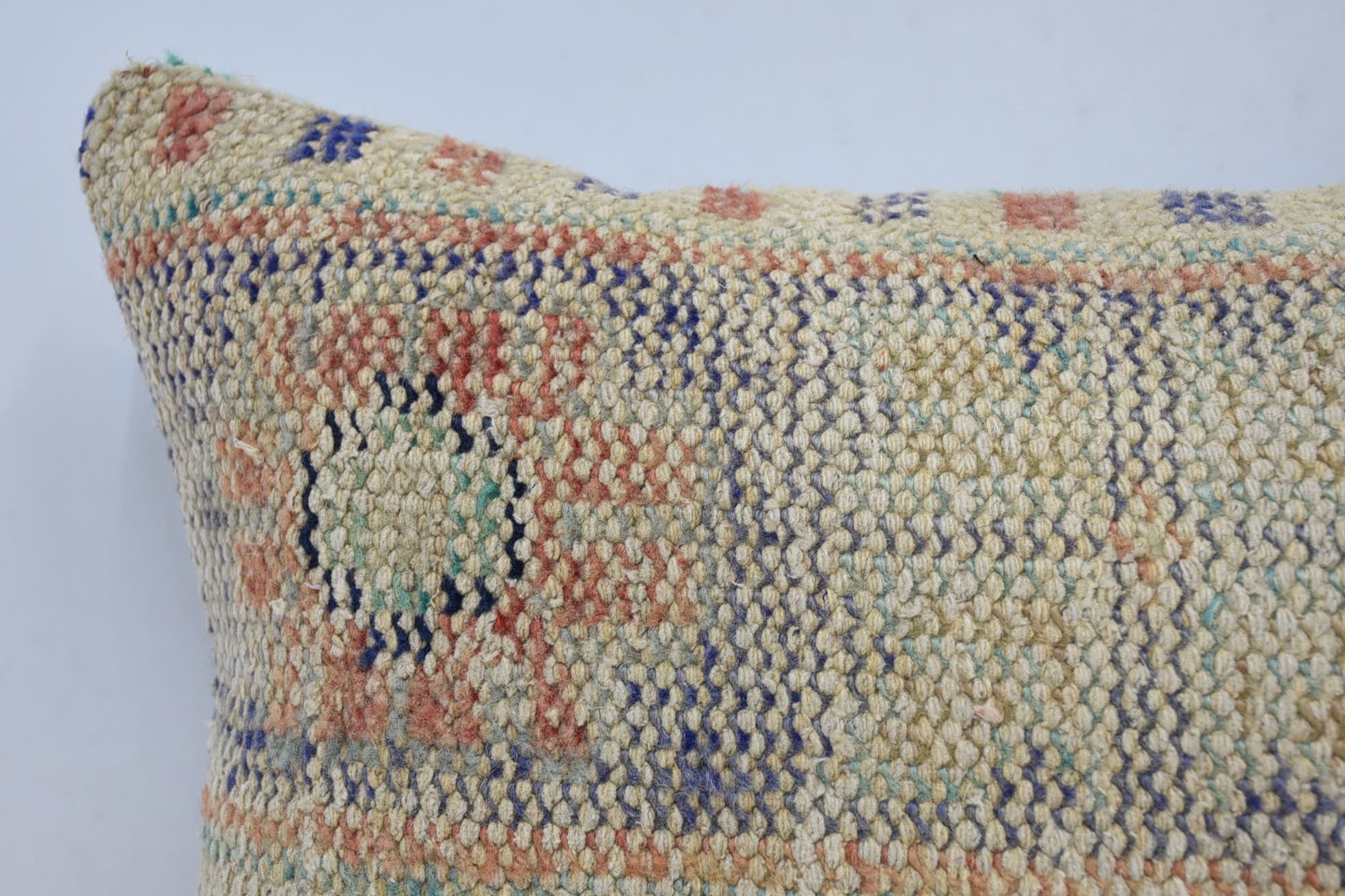Turkish Pillow, Kilim Pillow, 16"x24" Beige Cushion, Aesthetic Cushion Cover, Throw Kilim Pillow, Colorful Pillow Cover
