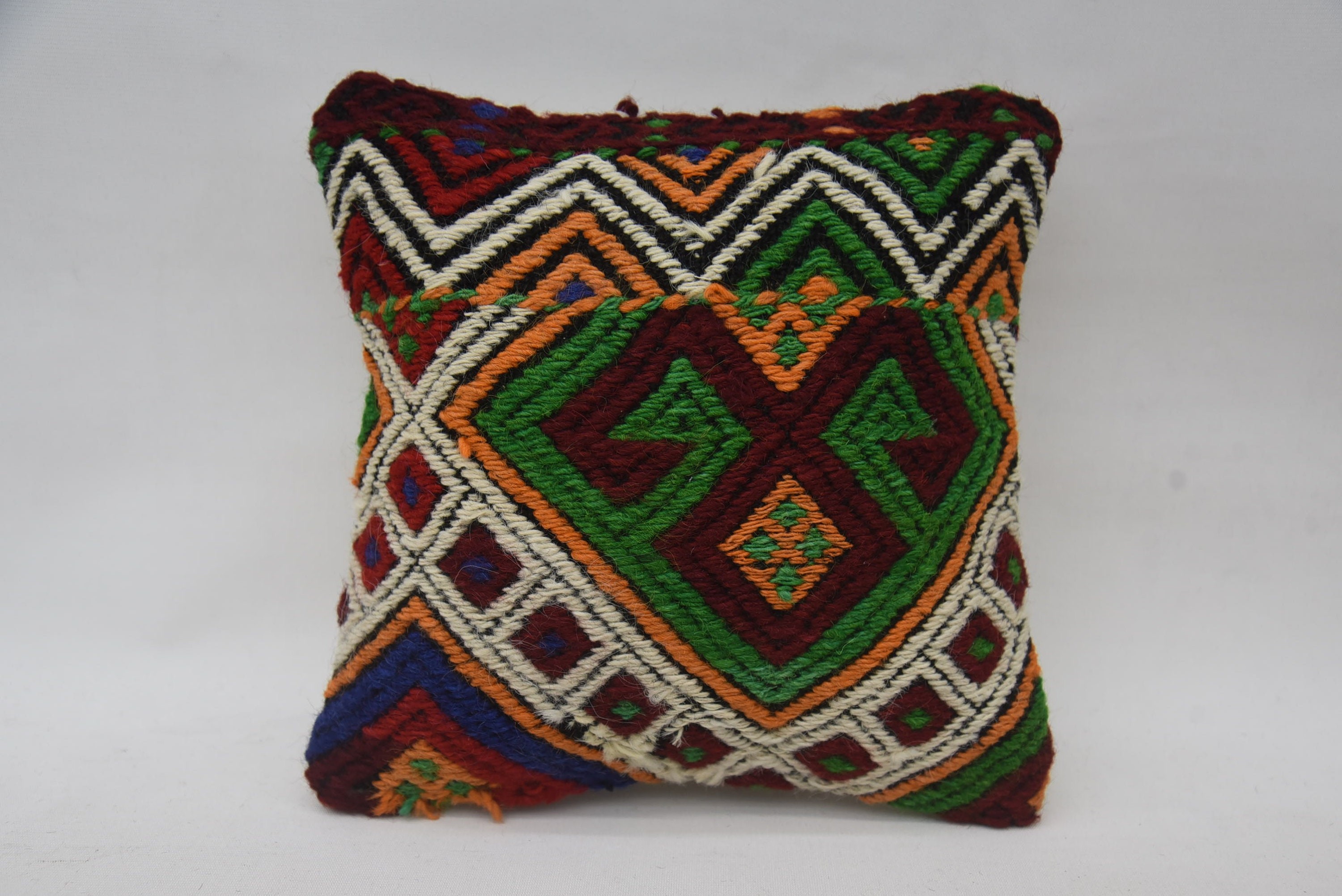 Vintage Cushion Case, Kilim Pillow Cover, Turkish Pillow, Colorful Pillow Case, 12"x12" Green Cushion Cover, Home Decor Pillow