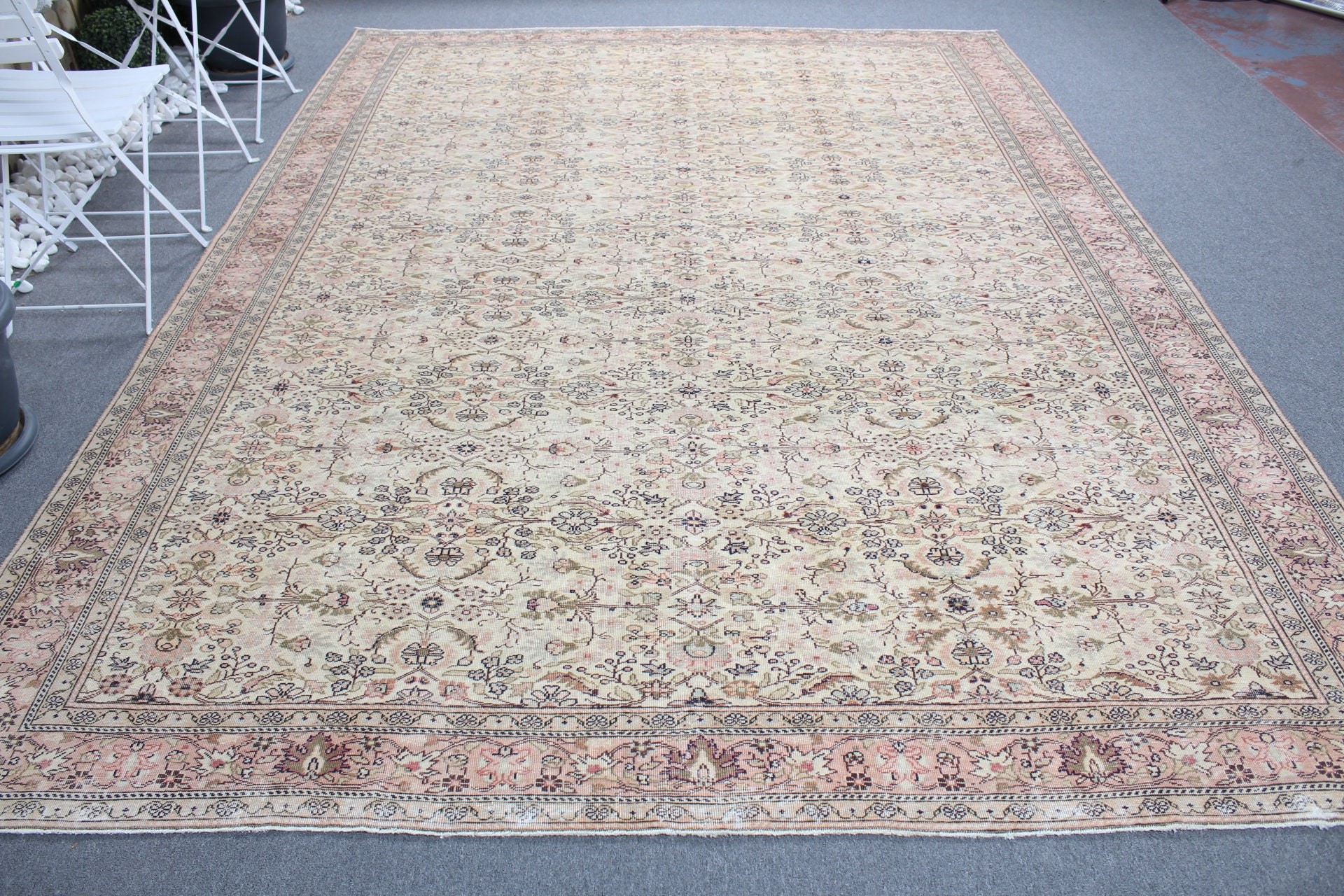 Bej Oryantal Halı, El Yapımı Halı, Harika Halılar, 8x11 ft Büyük Boy Halı, Vintage Halı, Salon Halısı, Oryantal Halı, Yemek Odası Halıları, Türk Halısı