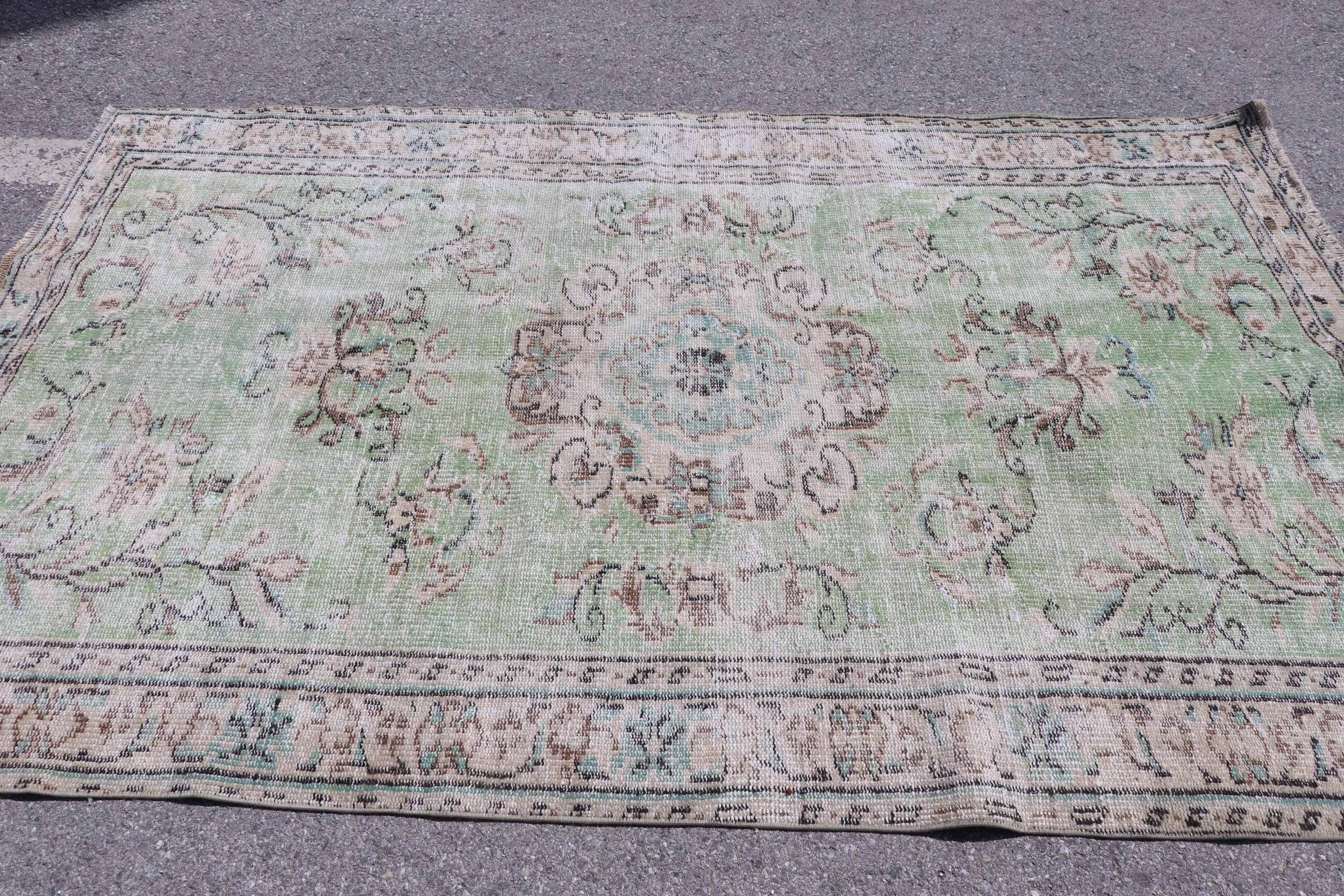 Turkish Rug, Vintage Rug, Nursery Rugs, Kitchen Rug, Green Wool Rugs, 4.7x7.8 ft Area Rugs, Anatolian Rug, Moroccan Rug, Rugs for Indoor