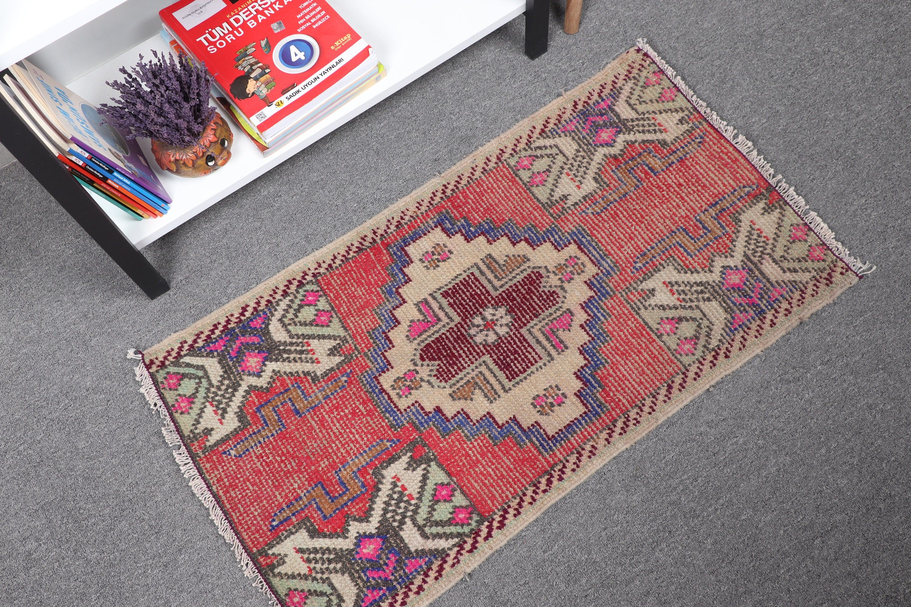 Vintage Rug, Bath Rugs, Turkish Rug, Red  1.6x2.9 ft Small Rug, Moroccan Rug, Boho Rug, Oriental Rug, Wall Hanging Rugs