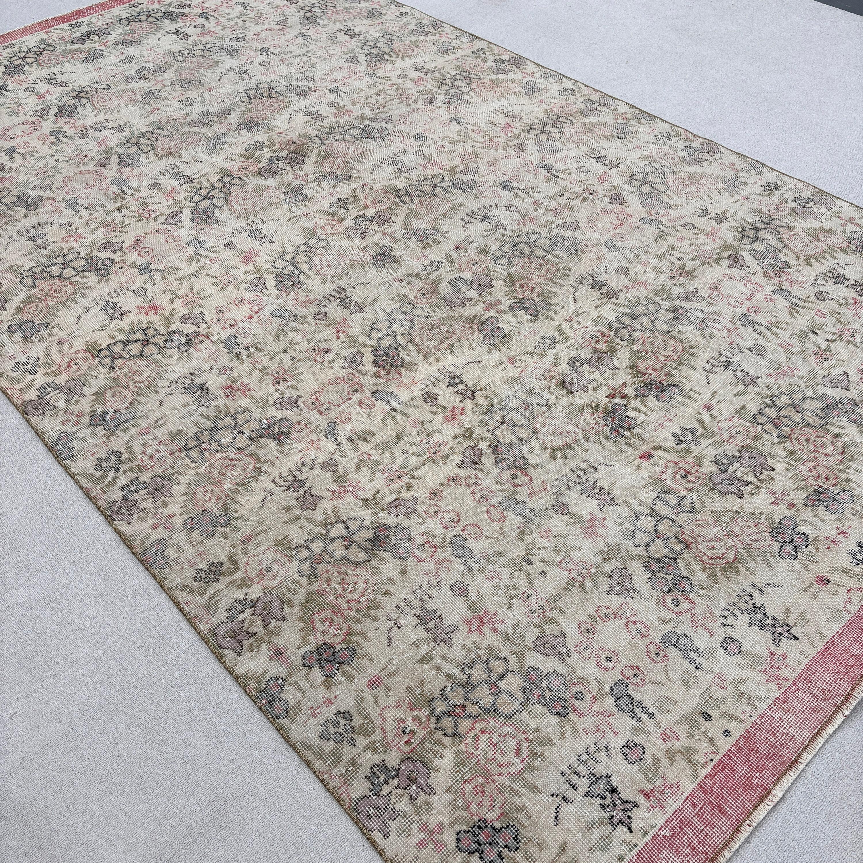 Yemek Odası Halısı, Büyük Boho Halısı, 6.2x10.5 ft Büyük Halısı, Türk Halıları, Bej Mutfak Halısı, Vintage Halılar, Mutfak Halısı, Geometrik Halılar