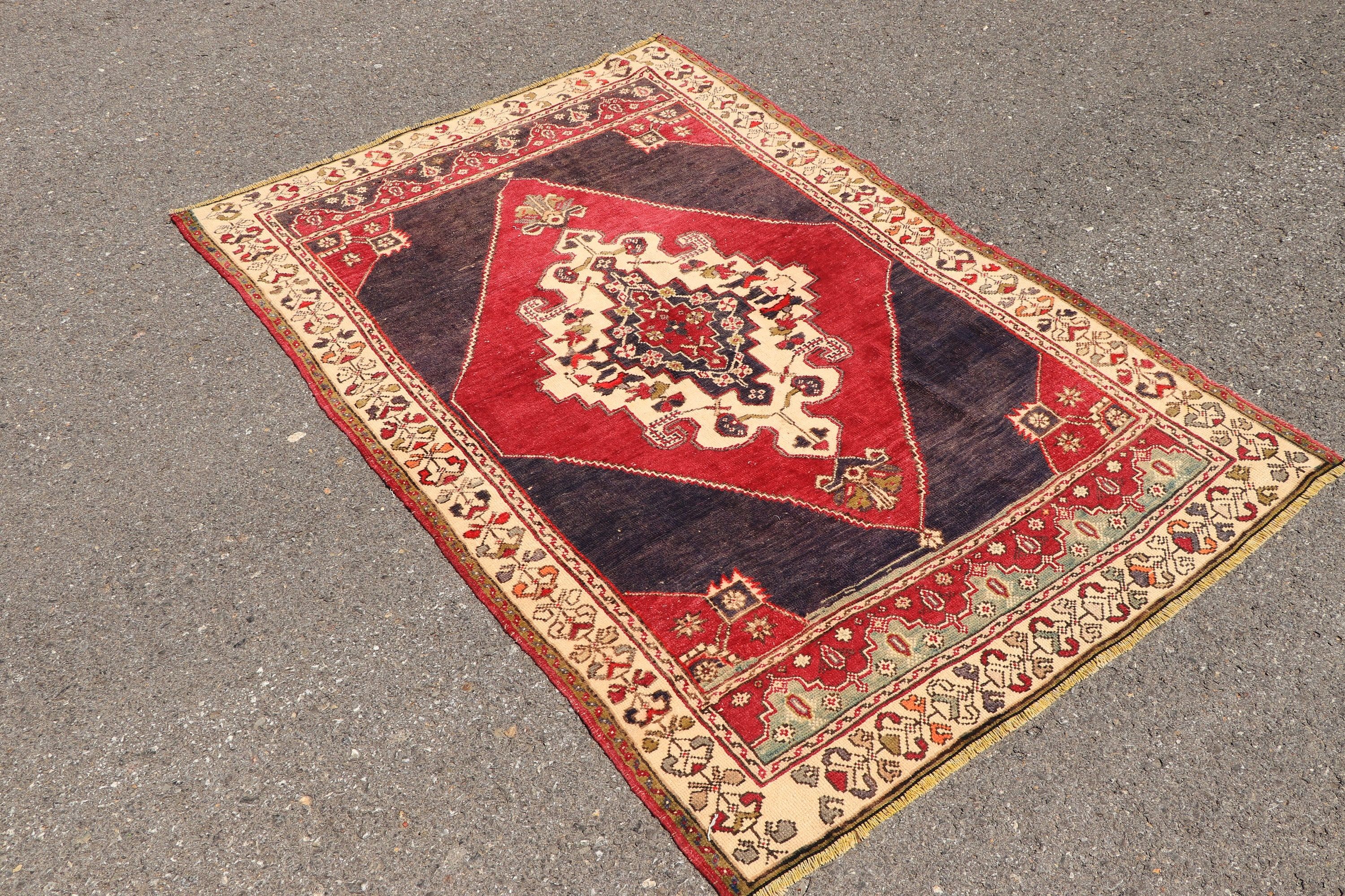 Vintage Rug, Moroccan Rug, Anatolian Rug, Turkish Rugs, Rugs for Entry, 3.9x5.8 ft Accent Rug, Kitchen Rugs, Red Moroccan Rug, Entry Rug