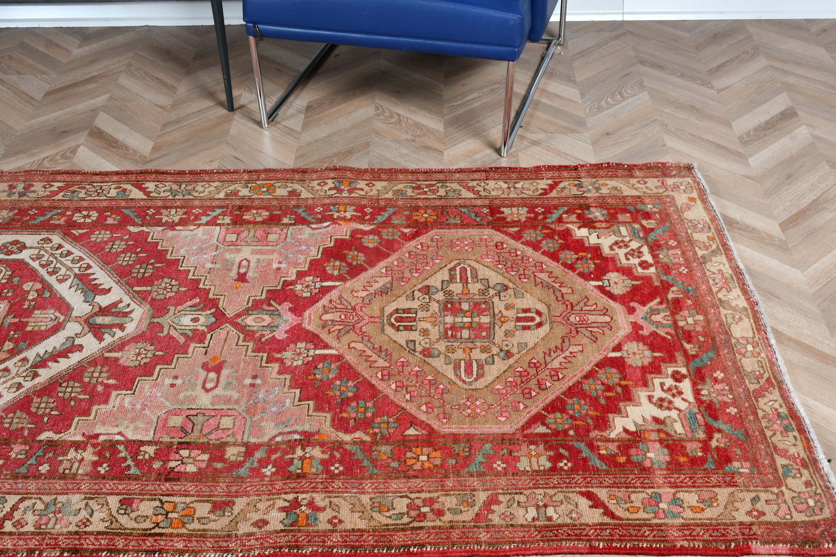 Turkish Rug, Antique Rug, Bright Rugs, Home Decor Rug, Corridor Rug, Red Bedroom Rugs, 3.9x11.2 ft Runner Rug, Kitchen Rug, Vintage Rugs