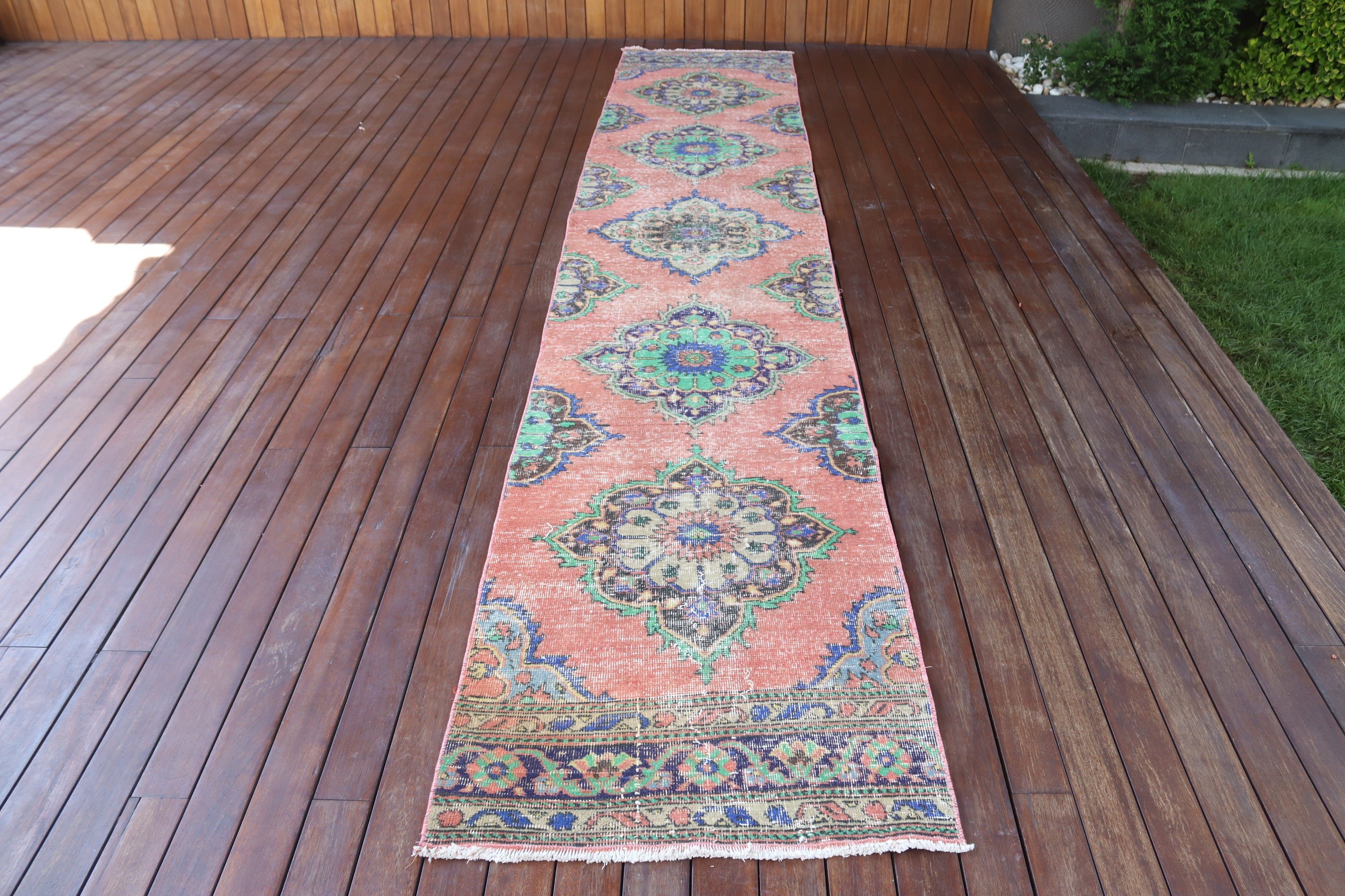 Koridor Halıları, Türk Halısı, Vintage Halılar, Kırmızı Oushak Halıları, Açıklama Halıları, 2,4x13,6 ft Runner Halısı, Cool Halı, Beni Ourain Runner Halıları