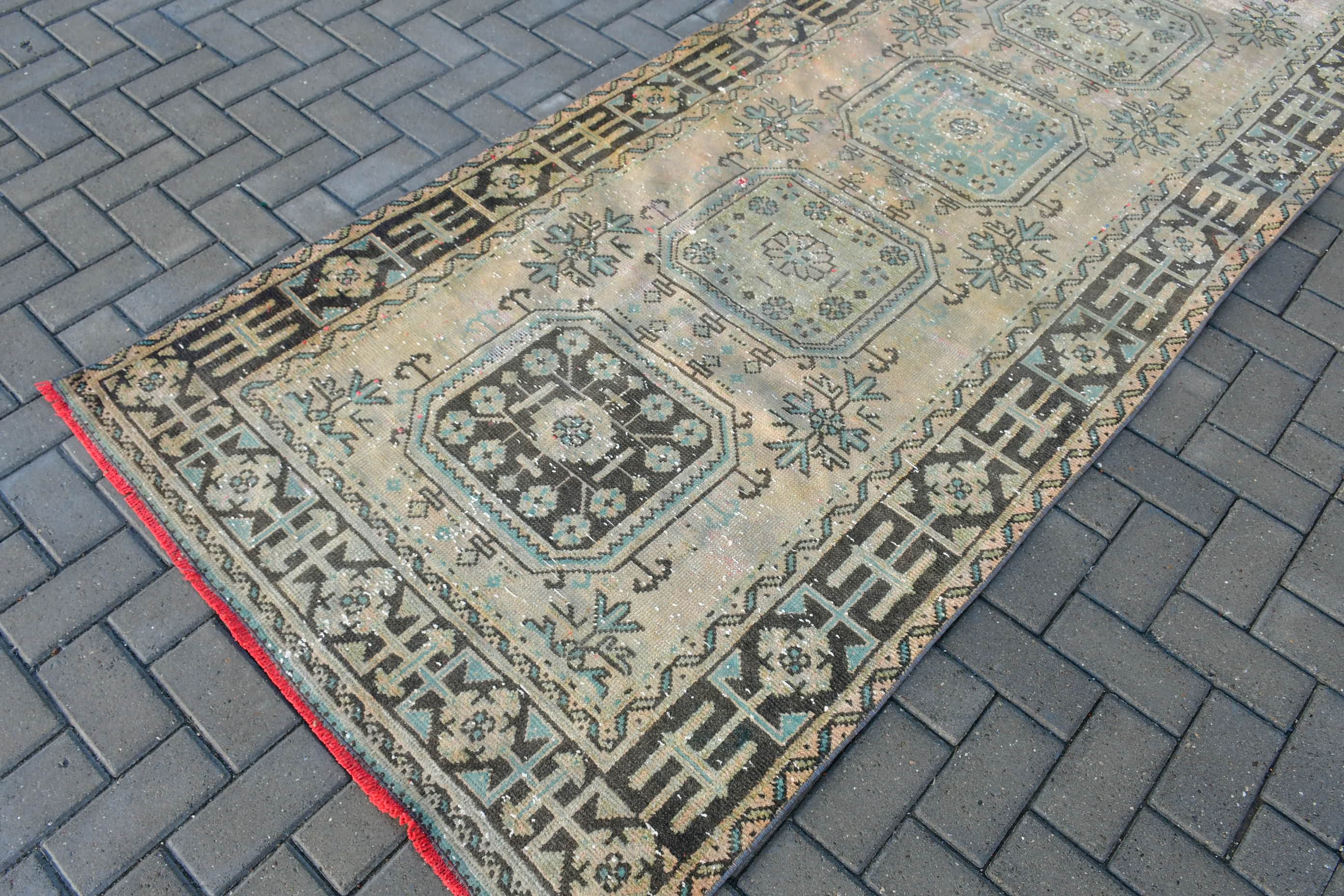 Rugs for Hallway, Wool Rugs, 4x10.4 ft Runner Rug, Kitchen Rug, Turkish Rugs, Vintage Rug, Moroccan Rug, Beige Anatolian Rug, Corridor Rug