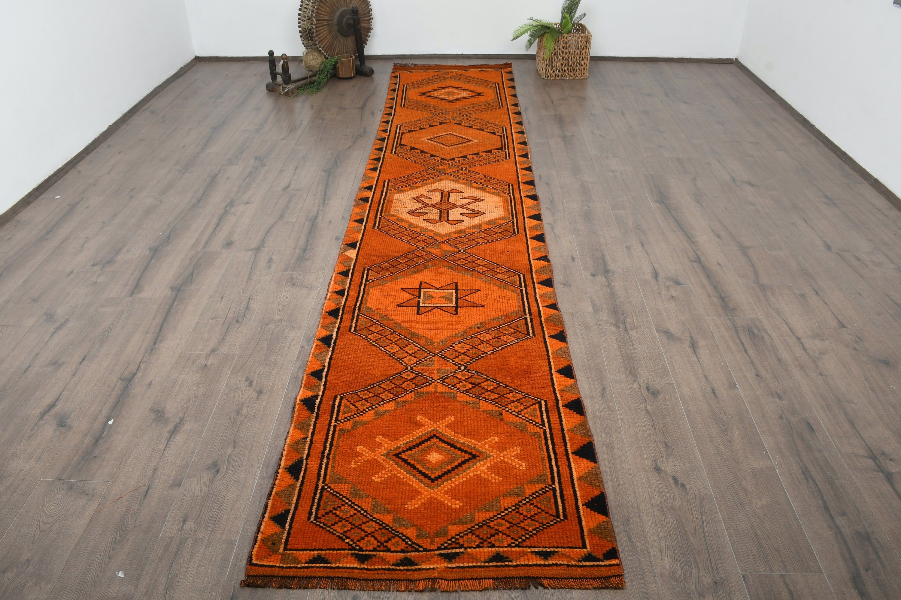 Moroccan Rugs, Boho Rug, Orange Antique Rug, Bedroom Rugs, Rugs for Kitchen, 2.7x13.3 ft Runner Rug, Turkish Rug, Vintage Rug, Hallway Rugs