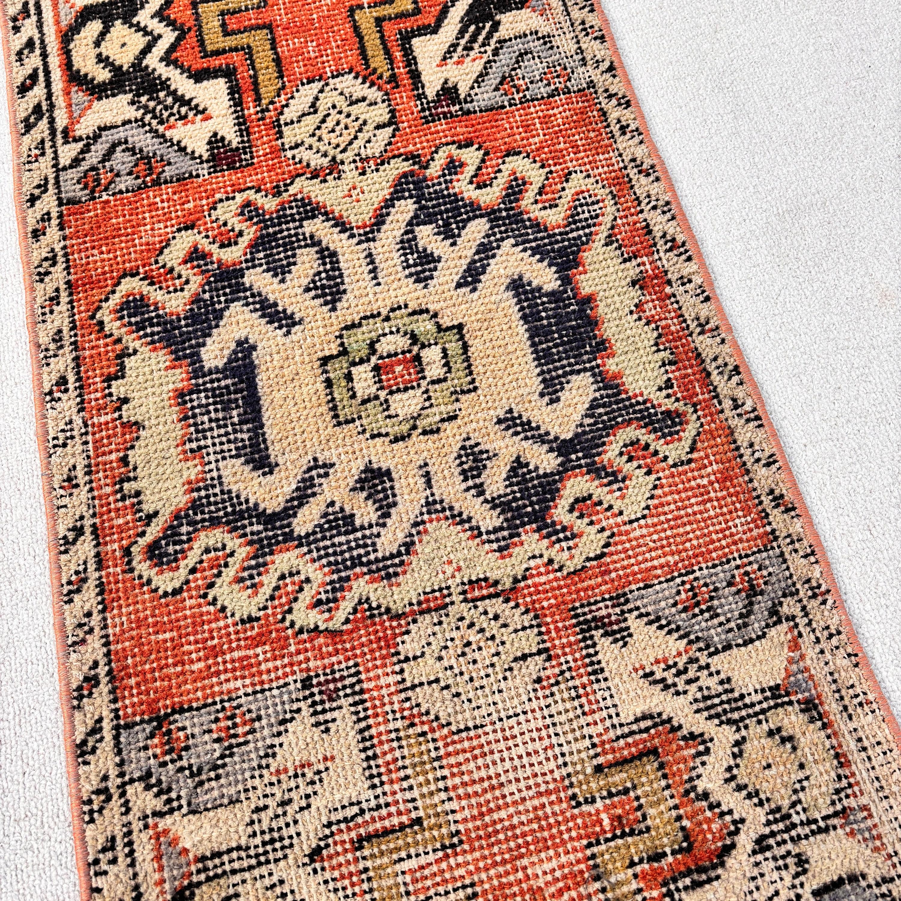 Oushak Rugs, Flatweave Rugs, Nursery Rugs, Car Mat Rugs, Turkish Rugs, Vintage Rug, 1.4x2.8 ft Small Rug, Tribal Rugs, Orange Handwoven Rug