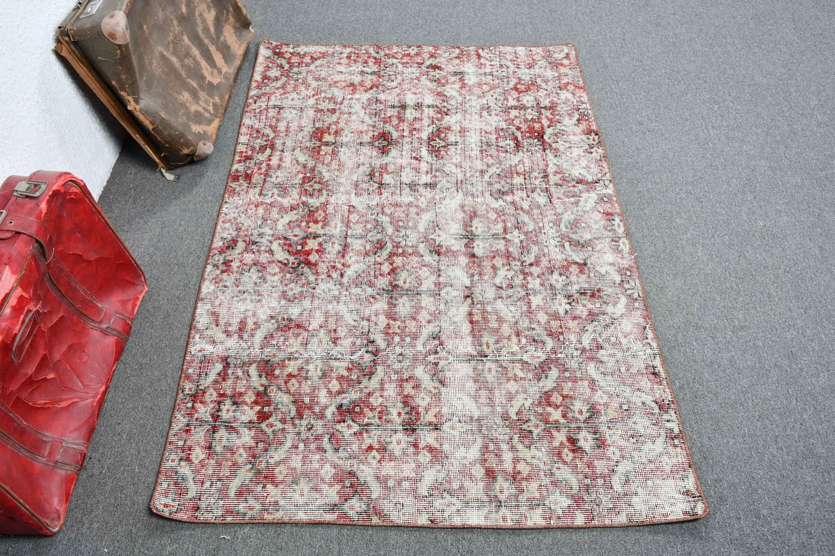 Turkish Rugs, Oushak Rugs, Moroccan Rugs, Vintage Rugs, Bedroom Rugs, Red Wool Rug, Entry Rug, Rugs for Kitchen, 3.6x5.4 ft Accent Rug