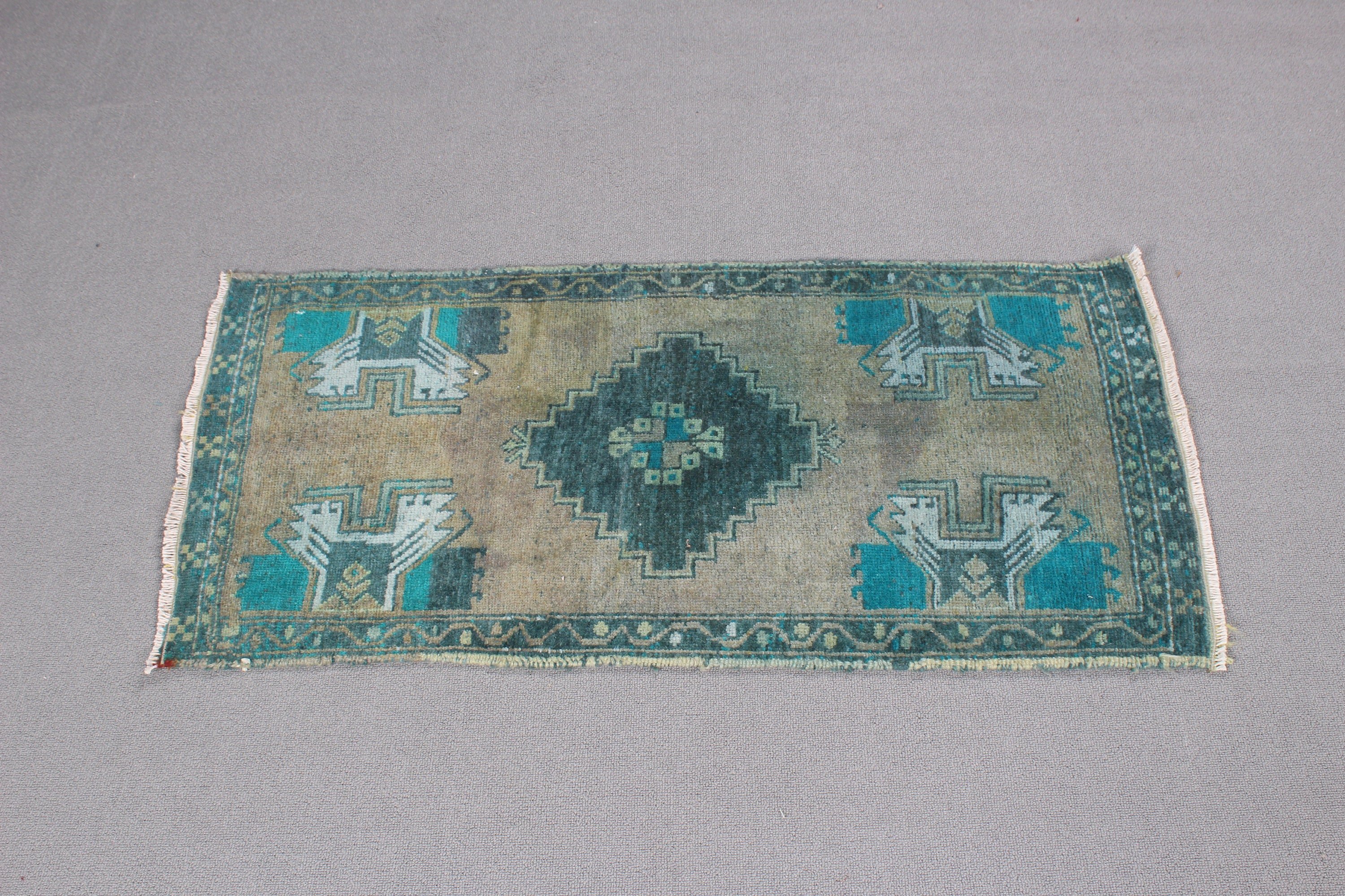 Turkish Rugs, Vintage Rug, Oushak Rug, Car Mat Rugs, Green Anatolian Rug, Aesthetic Rug, Small Boho Rug, 1.7x3.5 ft Small Rug, Bedroom Rugs