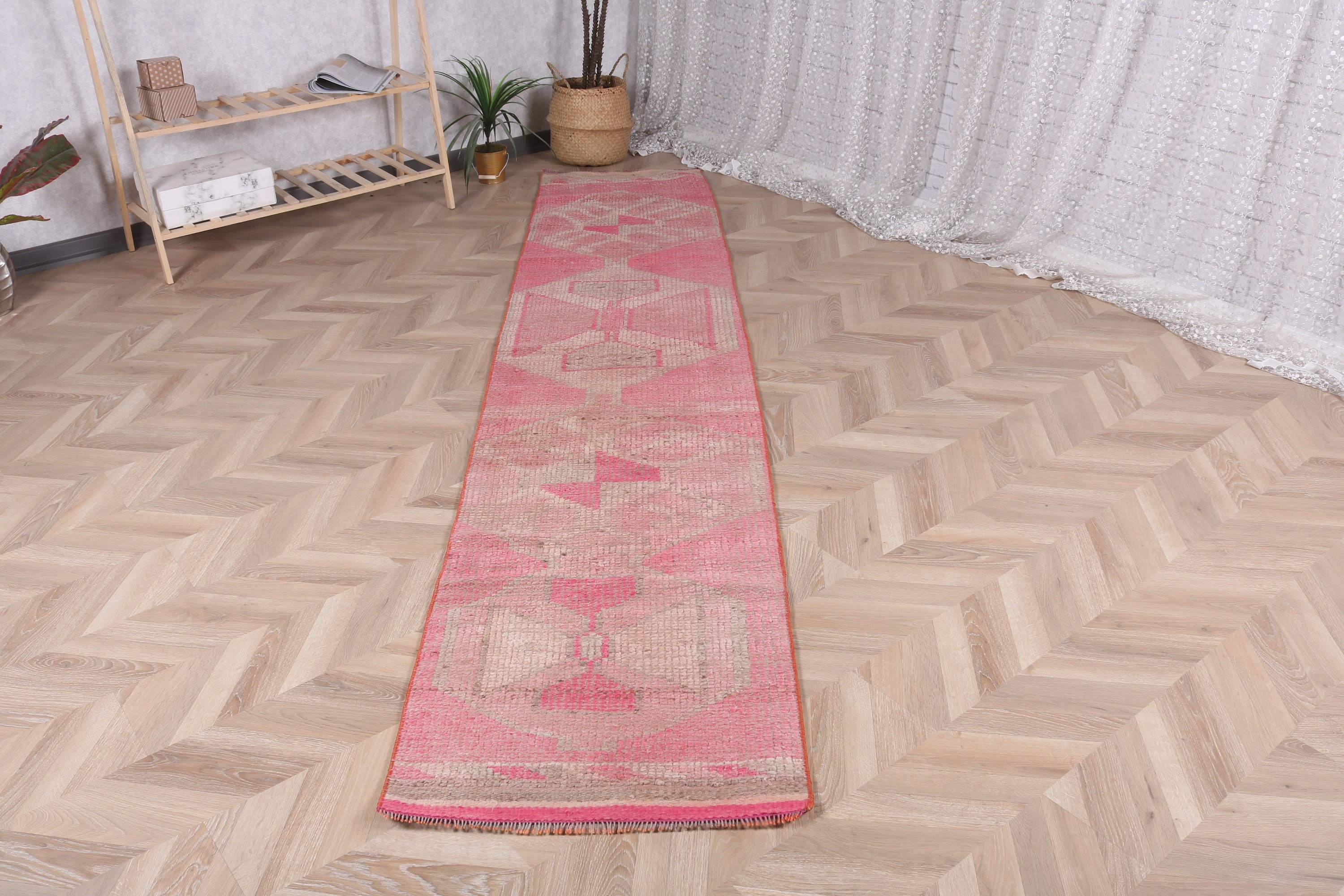 Turkish Rugs, Modern Rugs, Hallway Rugs, Floor Rug, Pink Modern Rug, Anatolian Rug, 2.1x10.3 ft Runner Rug, Vintage Rug, Corridor Rugs