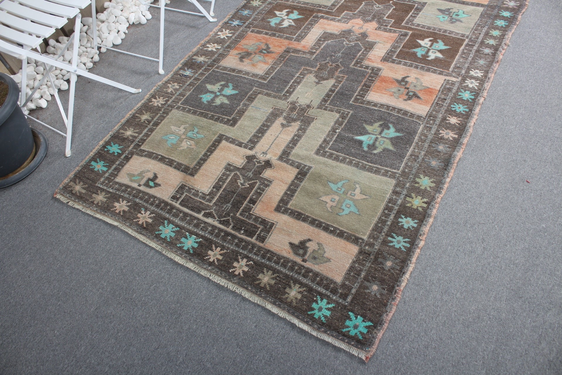 Turkish Rugs, Dining Room Rug, Floor Rug, 4.2x7 ft Area Rugs, Vintage Rug, Designer Rug, Bedroom Rug, Green Kitchen Rugs, Rugs for Kitchen