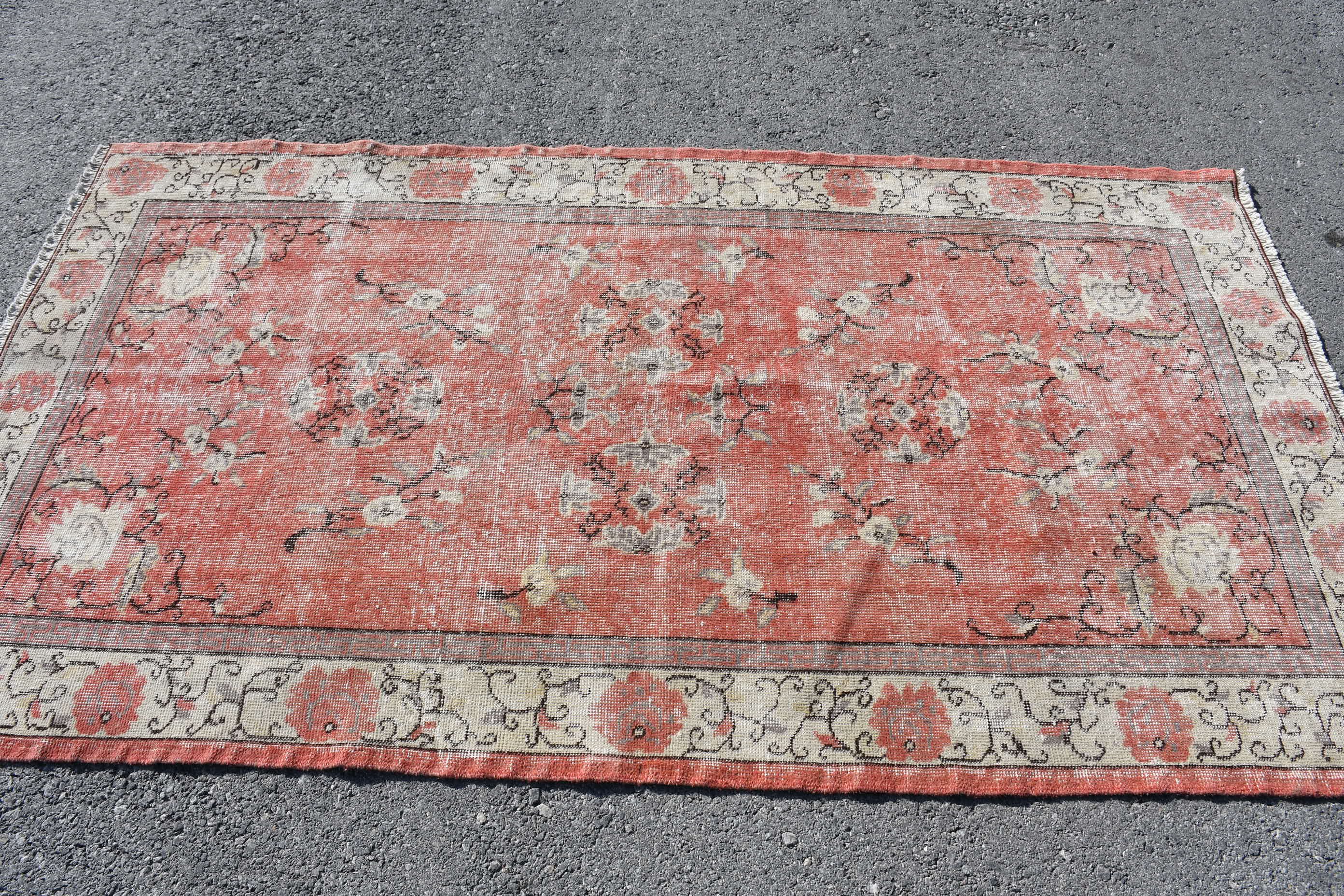 Kitchen Rug, Moroccan Rug, Floor Rug, Vintage Rug, Dining Room Rug, Turkish Rugs, Red Cool Rug, Rugs for Living Room, 3.8x7 ft Area Rug