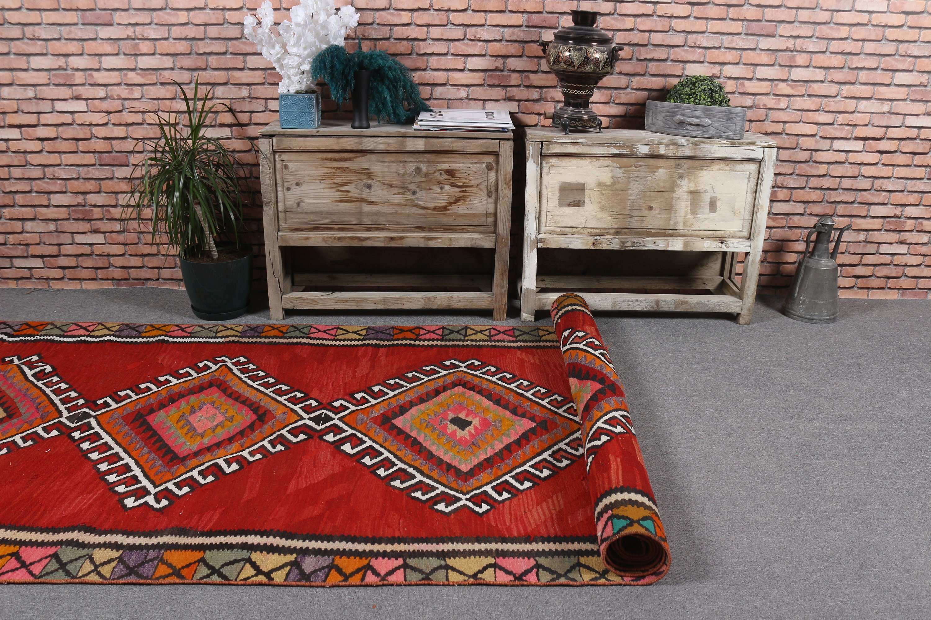 Türk Halısı, 4.2x12.3 ft Runner Halısı, Ev Dekorasyonu Halıları, Kırmızı Antika Halı, Merdiven Halıları, Soluk Halılar, Vintage Halı, Runner Halıları