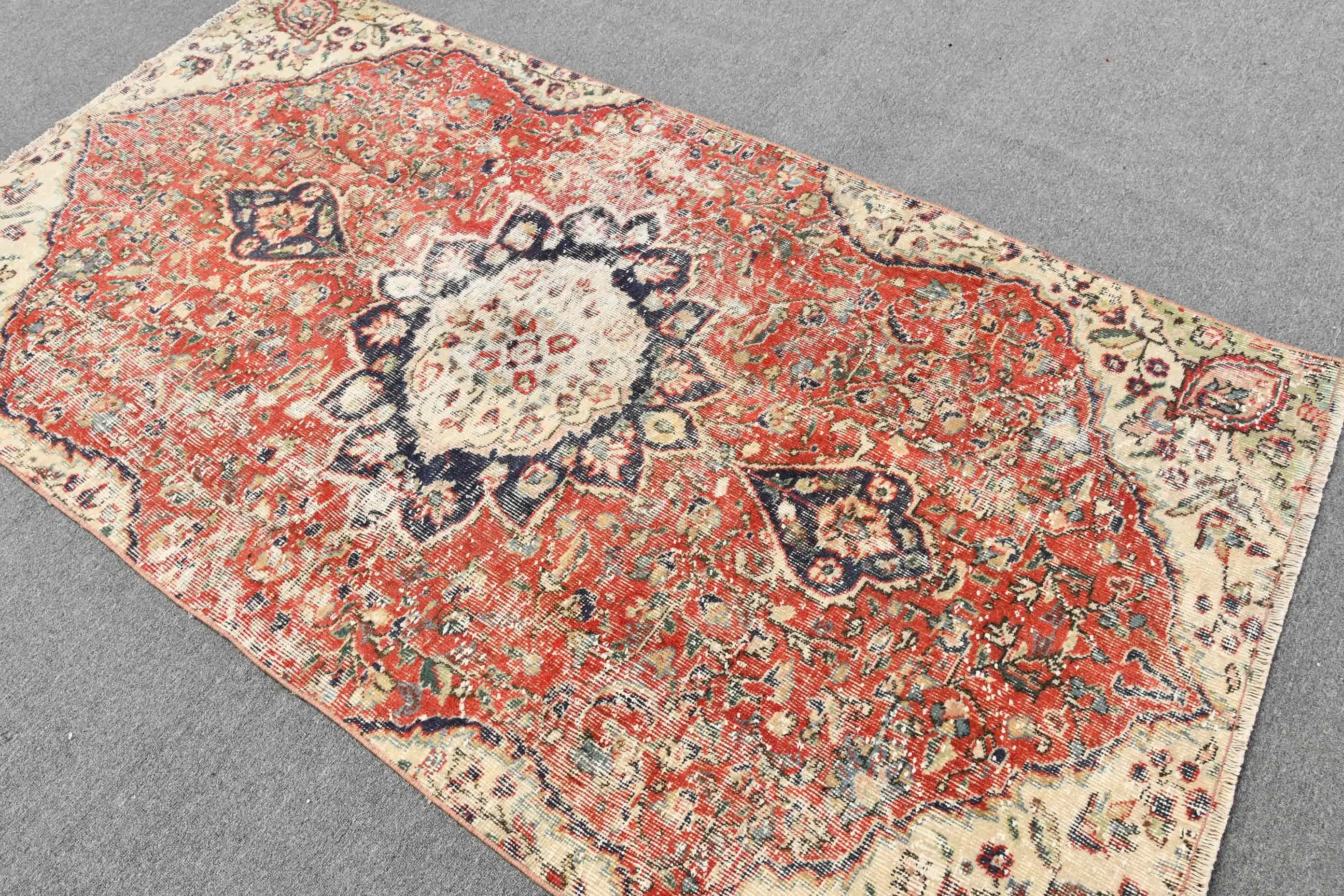 Havalı Halı, Yün Halı, Vintage Halı, Etnik Halı, Türk Halıları, 4x7,5 ft Alan Halıları, Kırmızı Ev Dekor Halısı, Yemek Odası Halıları, Oturma Odası Halıları