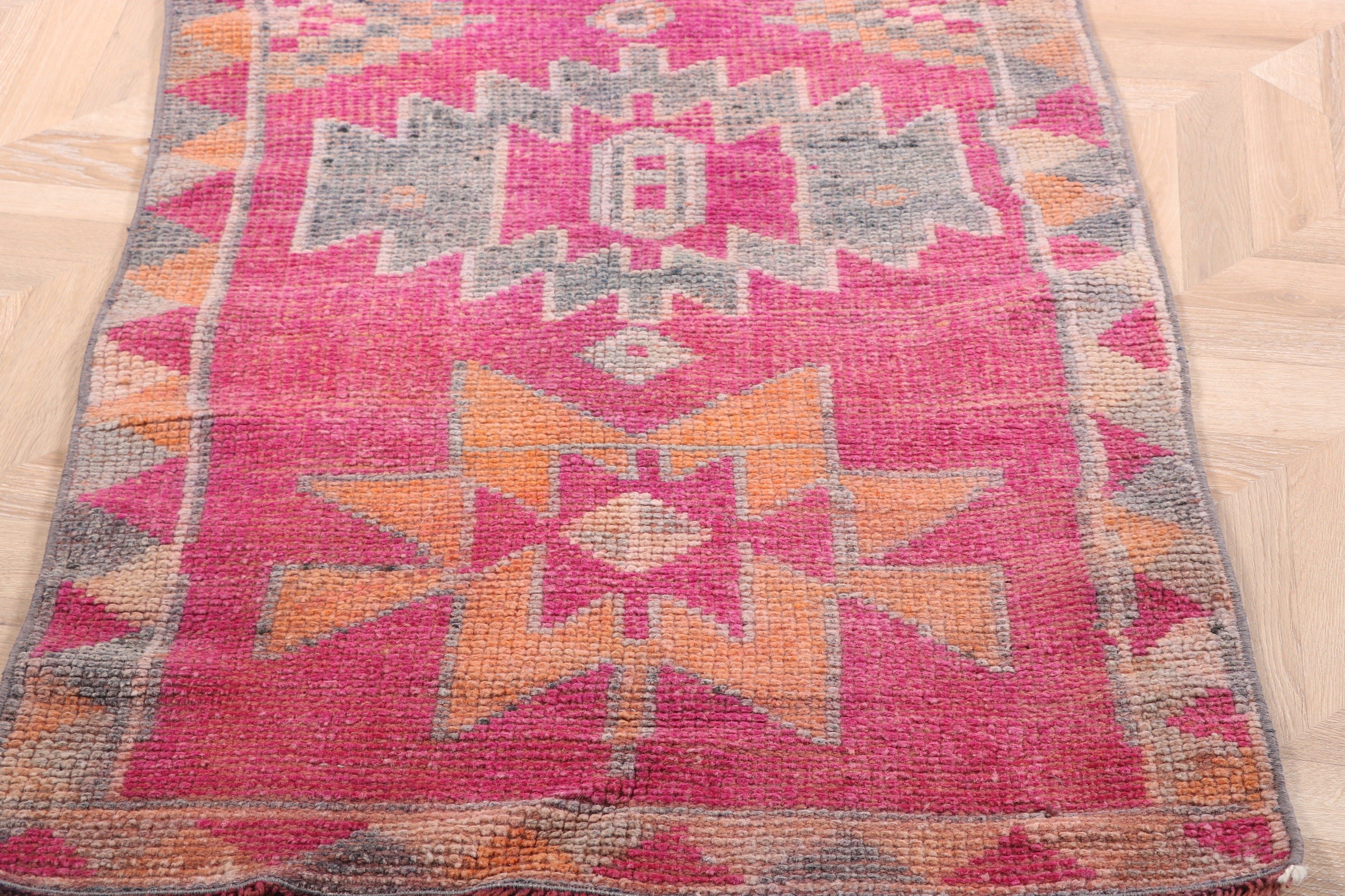 Vintage Rug, Modern Rugs, Stair Rug, Hallway Rugs, Pink  2.8x12.9 ft Runner Rugs, Turkish Rug, Aztec Rug, Oushak Rugs