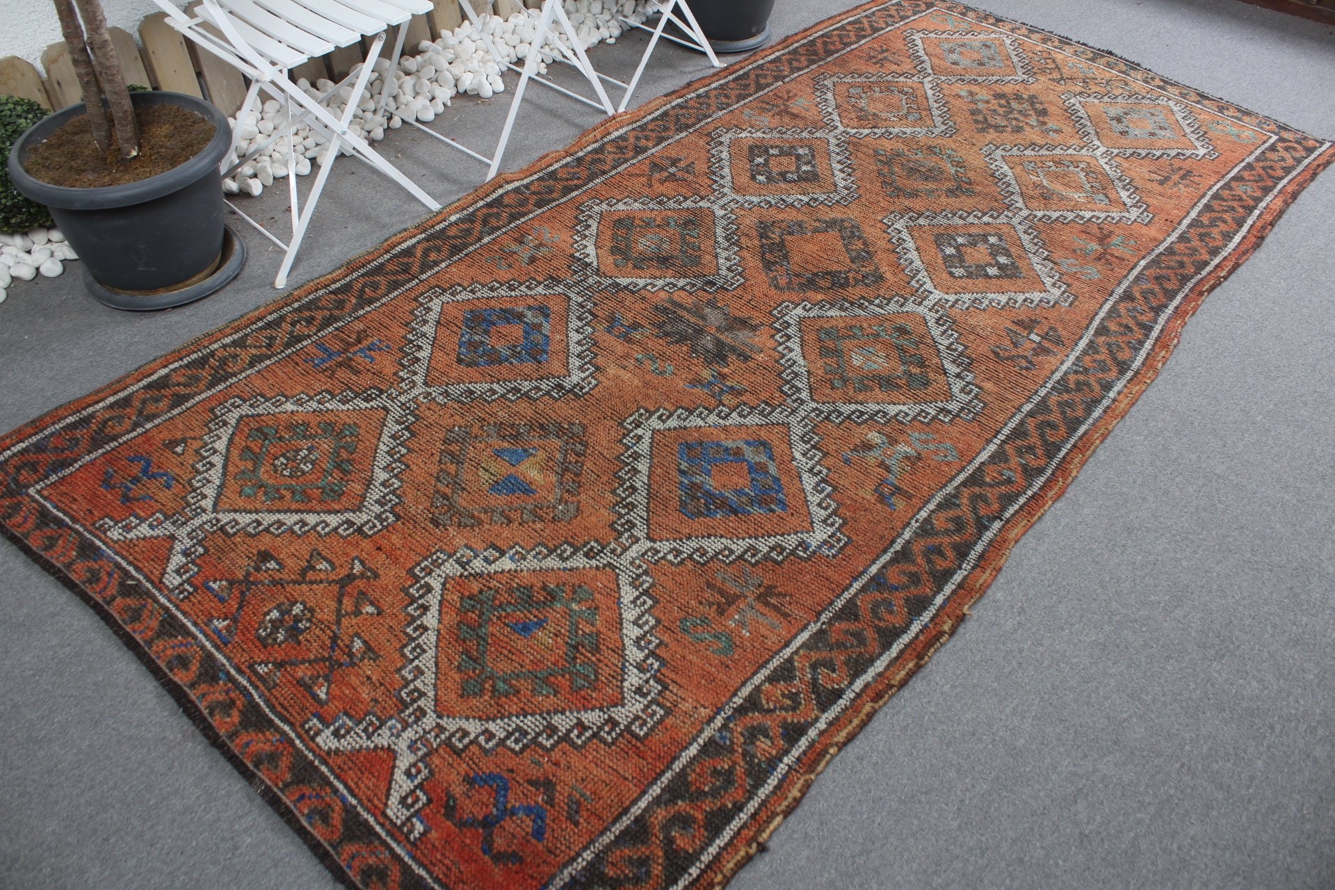 4.7x10 ft Large Rugs, Custom Rugs, Turkish Rug, Vintage Rug, Anatolian Rug, Bedroom Rugs, Cool Rugs, Dining Room Rug, Orange Home Decor Rug