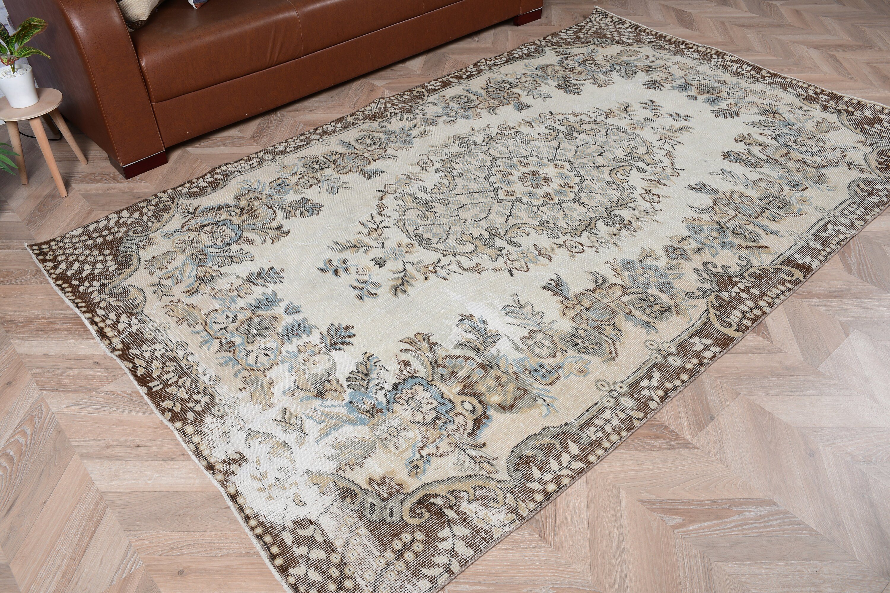 Mutfak Halısı, Eklektik Halı, Türk Halıları, Salon Halısı, 5.2x8.2 ft Büyük Halı, Vintage Halı, Beyaz Ev Dekor Halısı, Oturma Odası Halısı, Antika Halılar