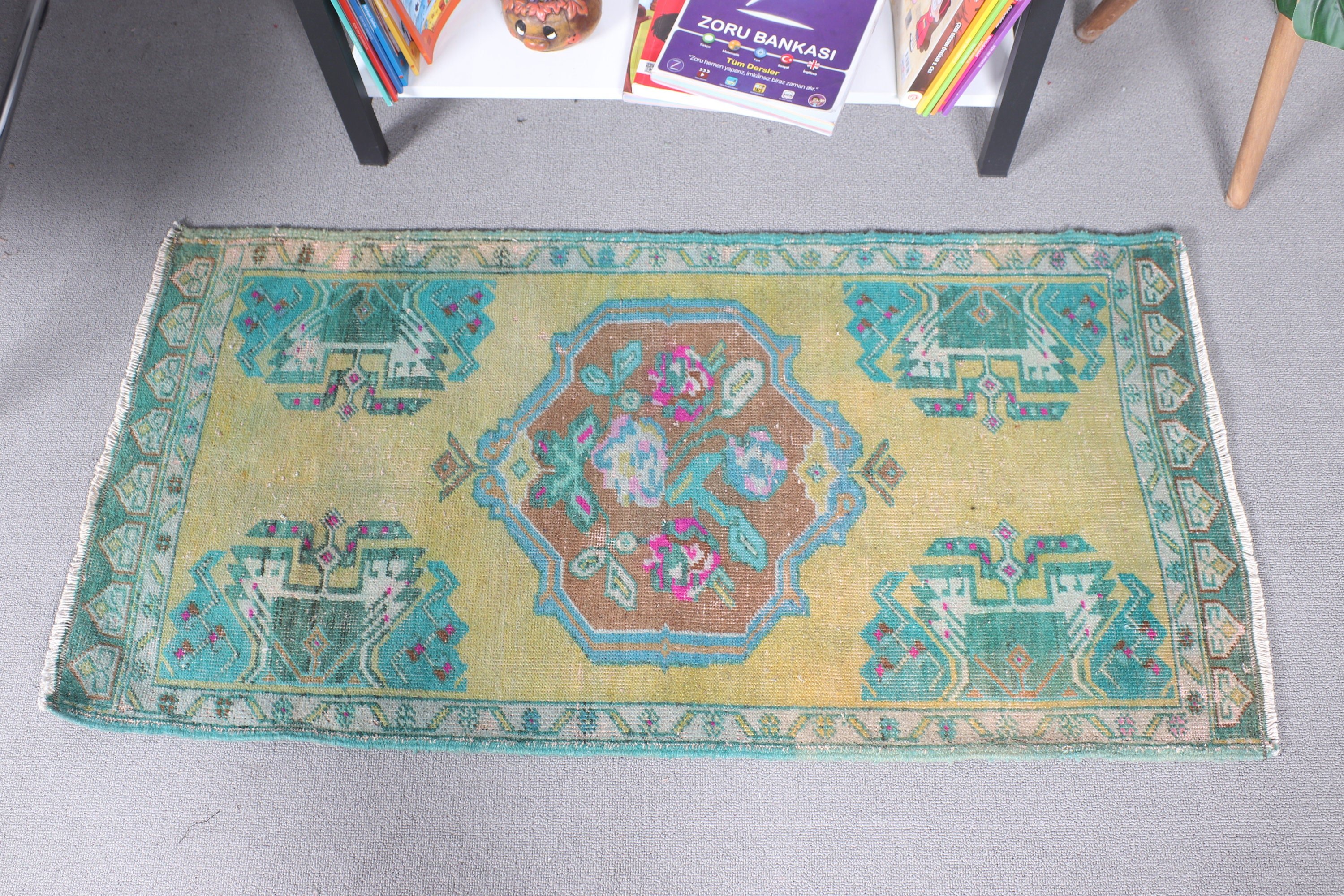 Kitchen Rug, 1.8x3.6 ft Small Rugs, Turkish Rug, Wool Rug, Rugs for Bathroom, Vintage Rug, Oriental Rug, Green Antique Rugs, Bathroom Rug