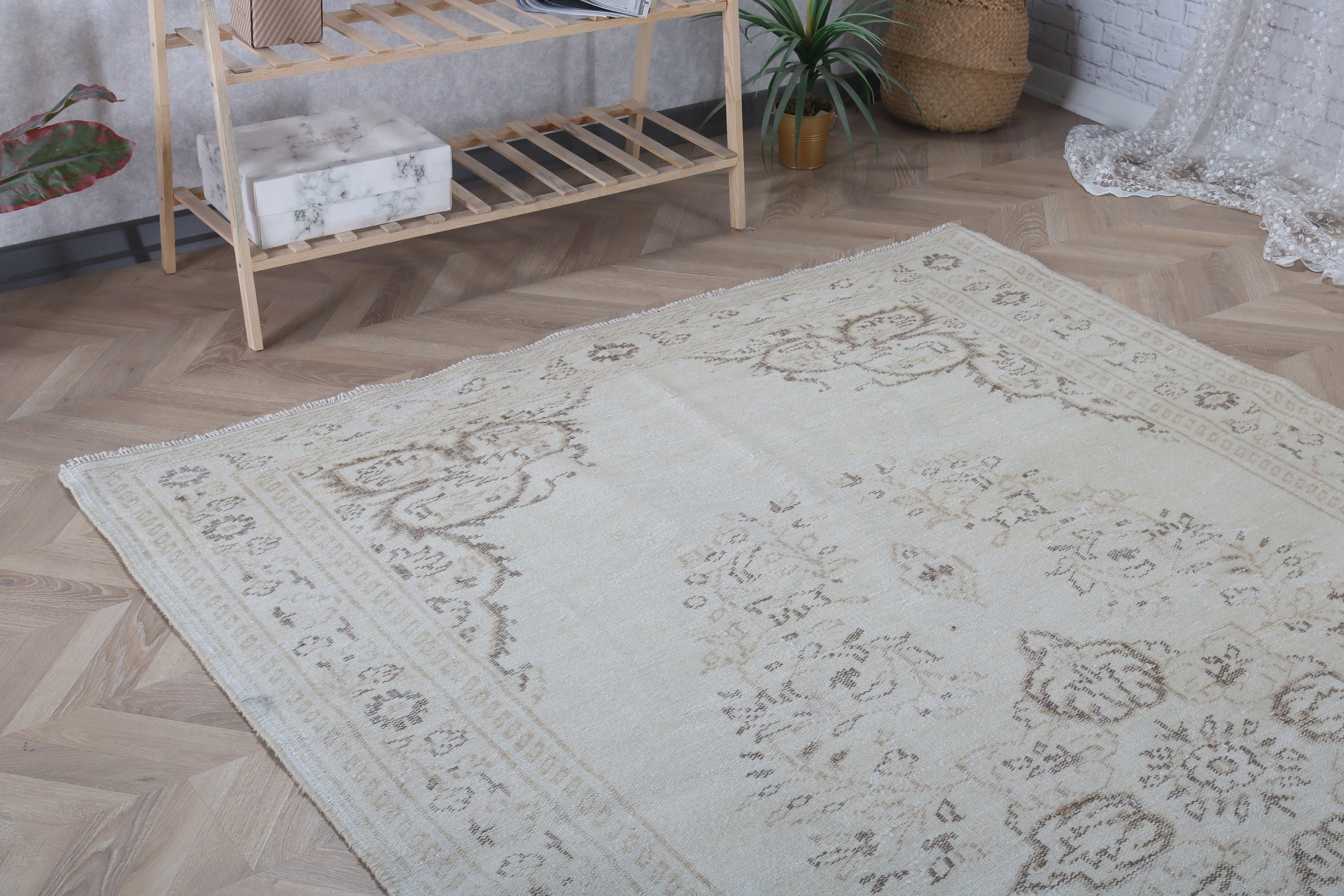 Salon Rug, 5.9x9.3 ft Large Rugs, Bedroom Rug, Vintage Decor Rug, Vintage Rugs, Dining Room Rug, White Boho Rugs, Luxury Rug, Turkish Rug