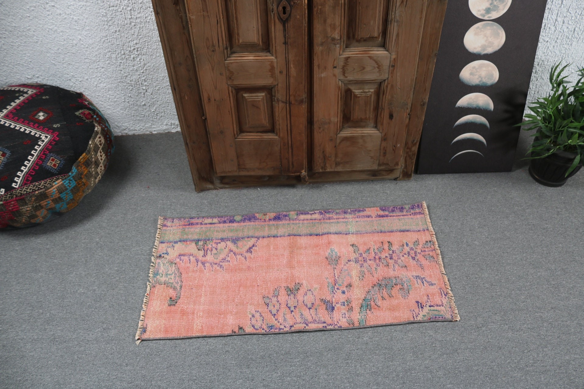 Antique Rug, Vintage Rug, Artistic Rug, Kitchen Rugs, Car Mat Rugs, Orange Antique Rugs, Small Area Rug, 1.6x3.2 ft Small Rugs, Turkish Rug