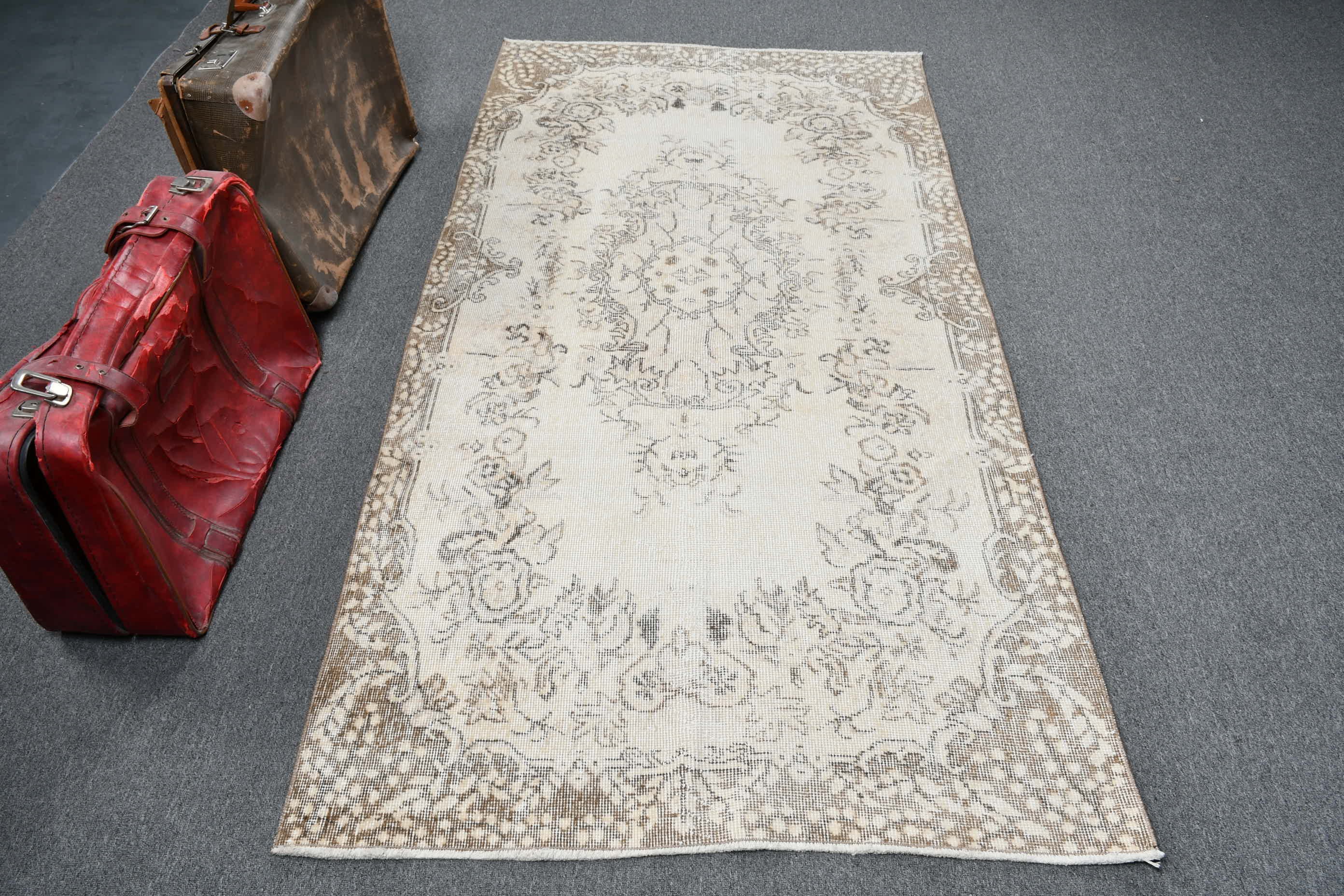 Nursery Rug, Vintage Rug, Old Rug, Beige Kitchen Rugs, Antique Rug, Rugs for Area, Floor Rug, Turkish Rug, Oushak Rug, 3.7x7.2 ft Area Rugs