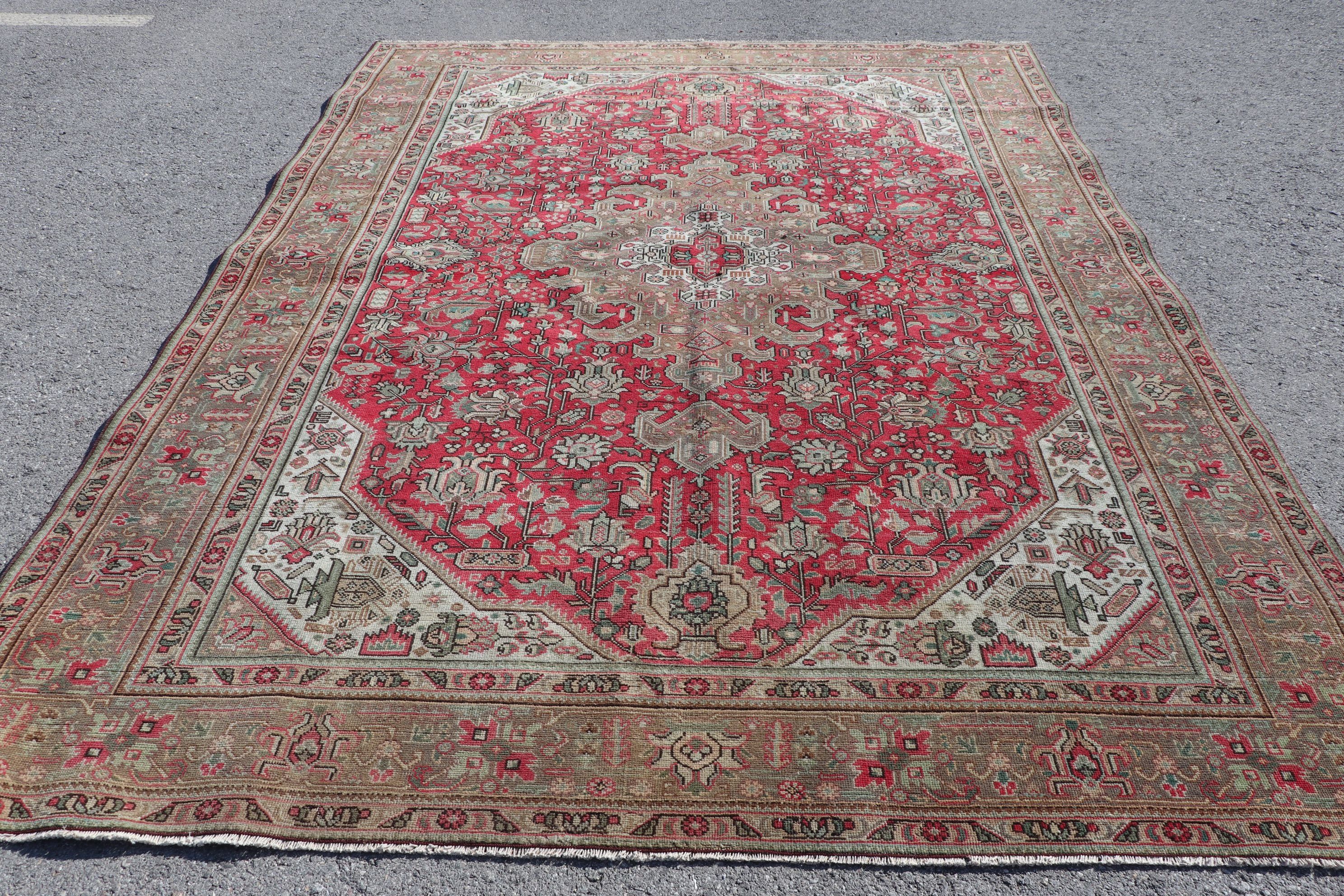 Yemek Odası Halısı, 7.9x10.9 ft Büyük Boy Halı, Oushak Halıları, Kırmızı Ev Dekorasyonu Halısı, Eklektik Halılar, Vintage Halı, Yer Halısı, Salon Halısı, Türk Halısı