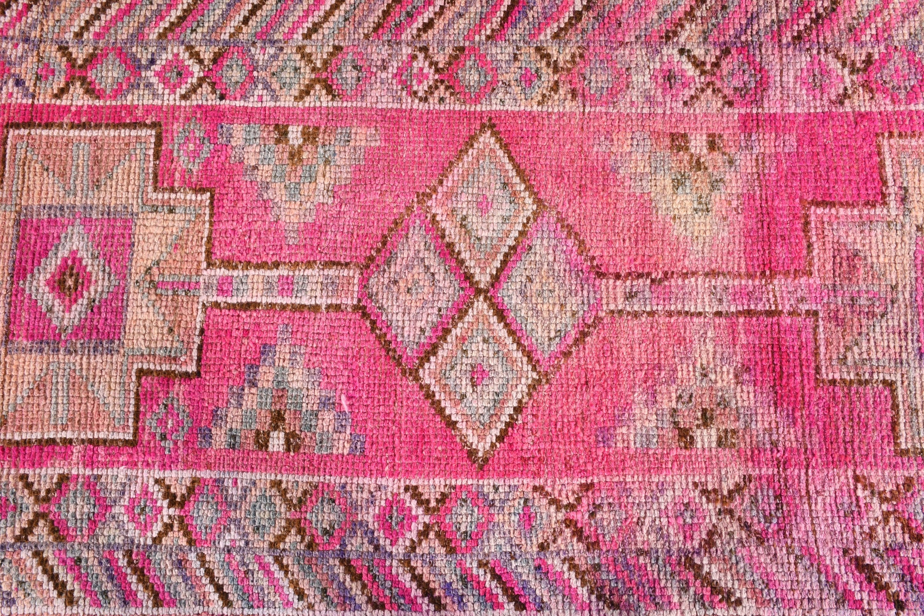Vintage Rug, 2.8x11.5 ft Runner Rug, Pink Anatolian Rugs, Rugs for Corridor, Cool Rug, Turkish Rug, Kitchen Rug, Cute Rug