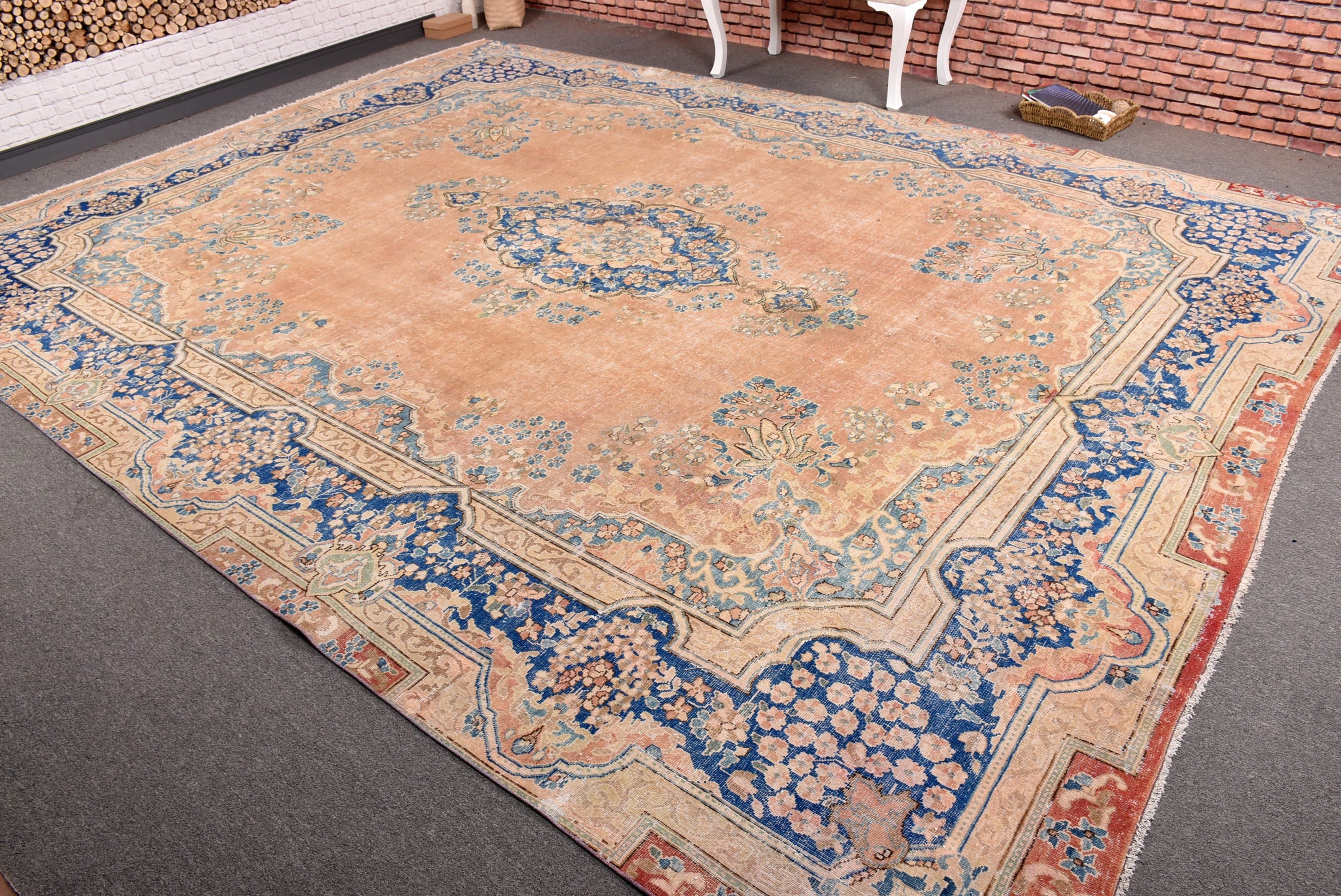 Turkish Rugs, Oversize Vintage Rugs, Orange Cool Rug, Vintage Rug, Floor Rugs, Salon Rug, Geometric Rug, 9.9x12.9 ft Oversize Rug