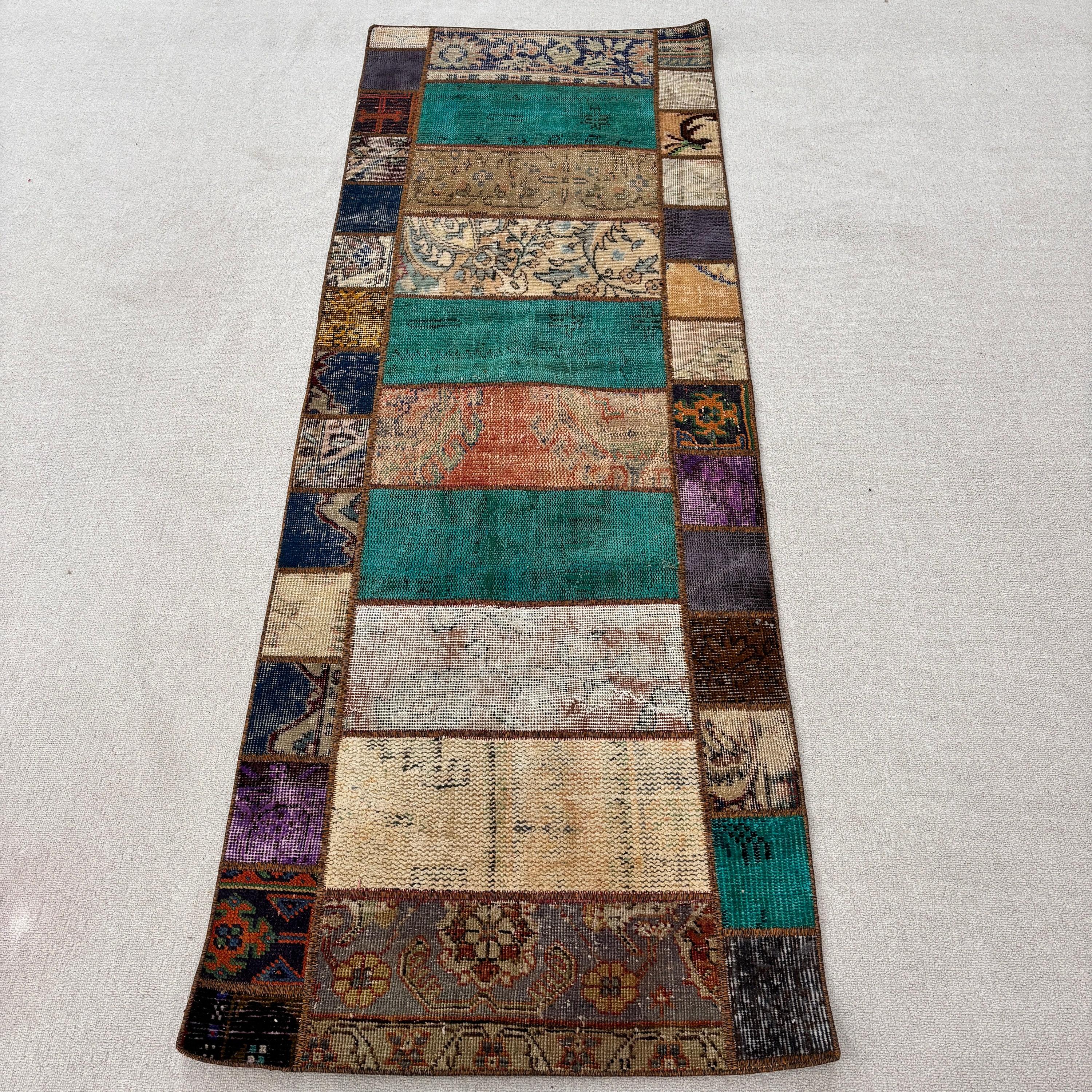 Anadolu Halısı, Koridor Halıları, Vintage Halı, Bej 2.5x7.1 ft Runner Halıları, Runner Halıları, Ev Dekorasyonu Halıları, Türk Halısı